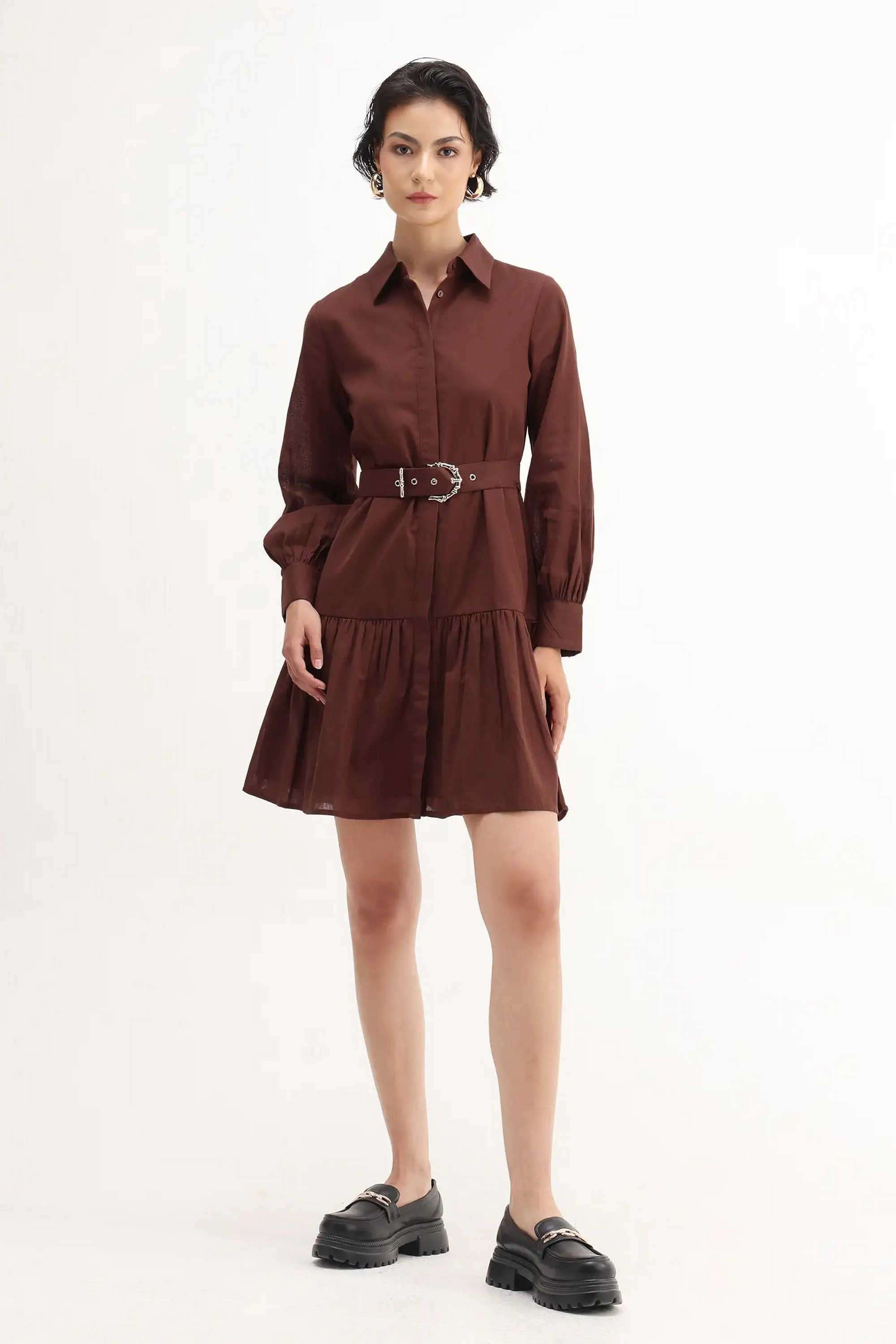 Solid-Cotton-Collared-Women-s-Dress