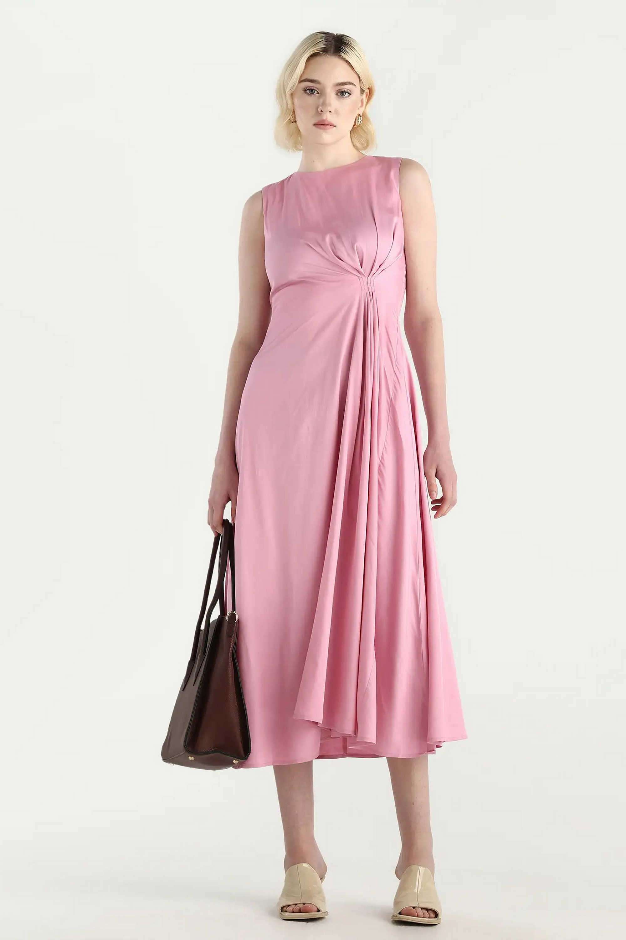 Solid-Viscose-Round-Neck-Women-s-Dress