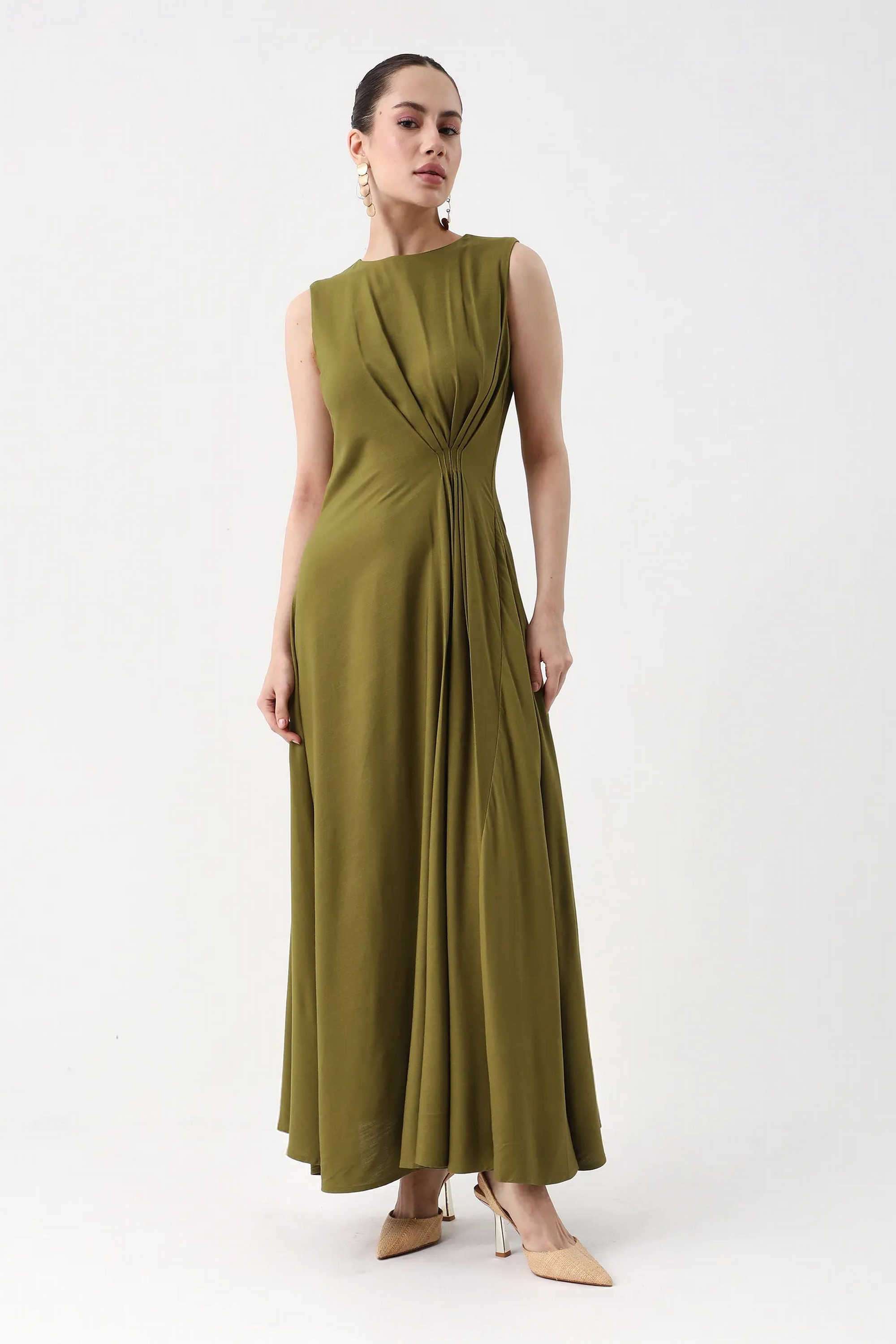 Solid-Viscose-Round-Neck-Women-s-Dress