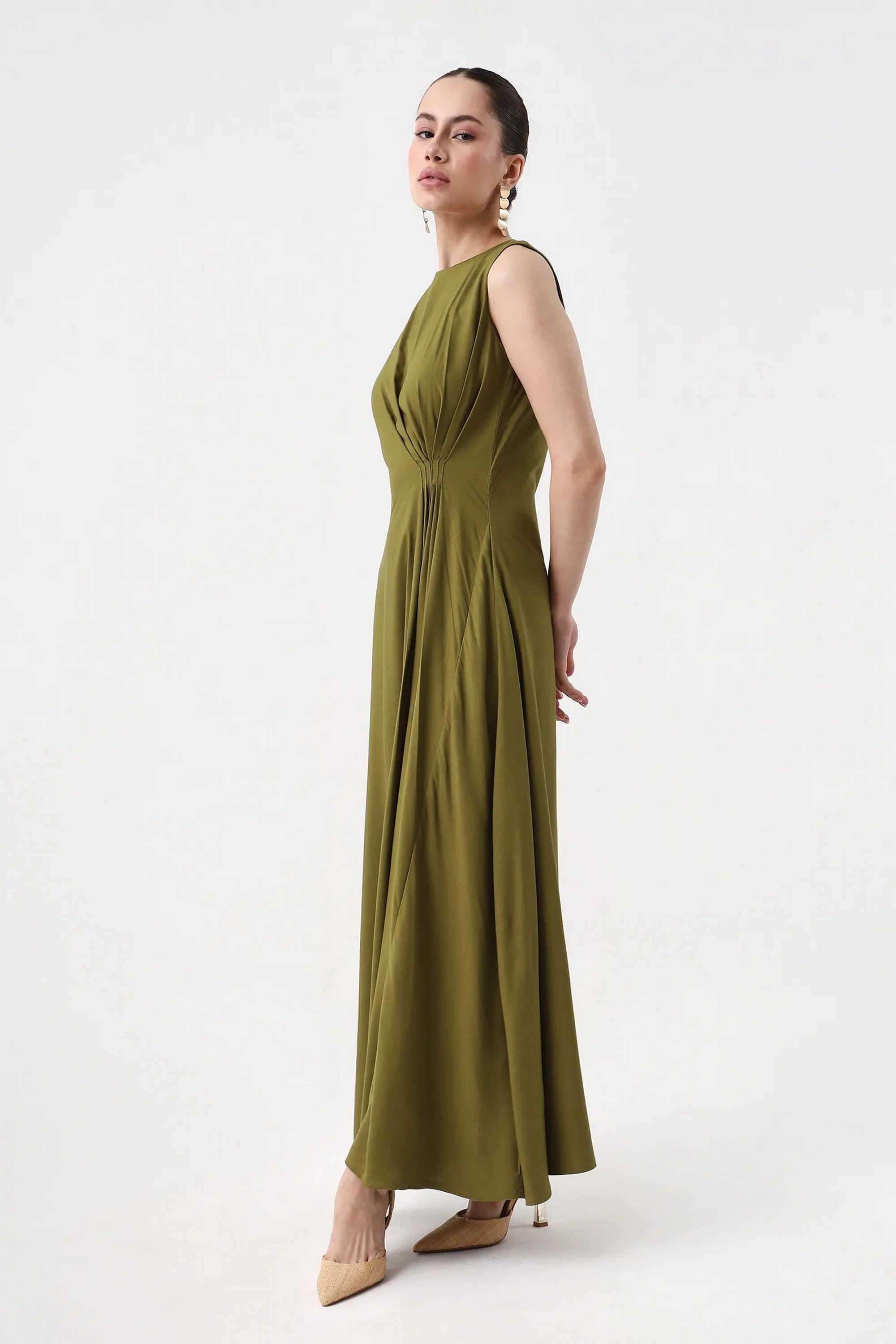 Solid-Viscose-Round-Neck-Women-s-Dress