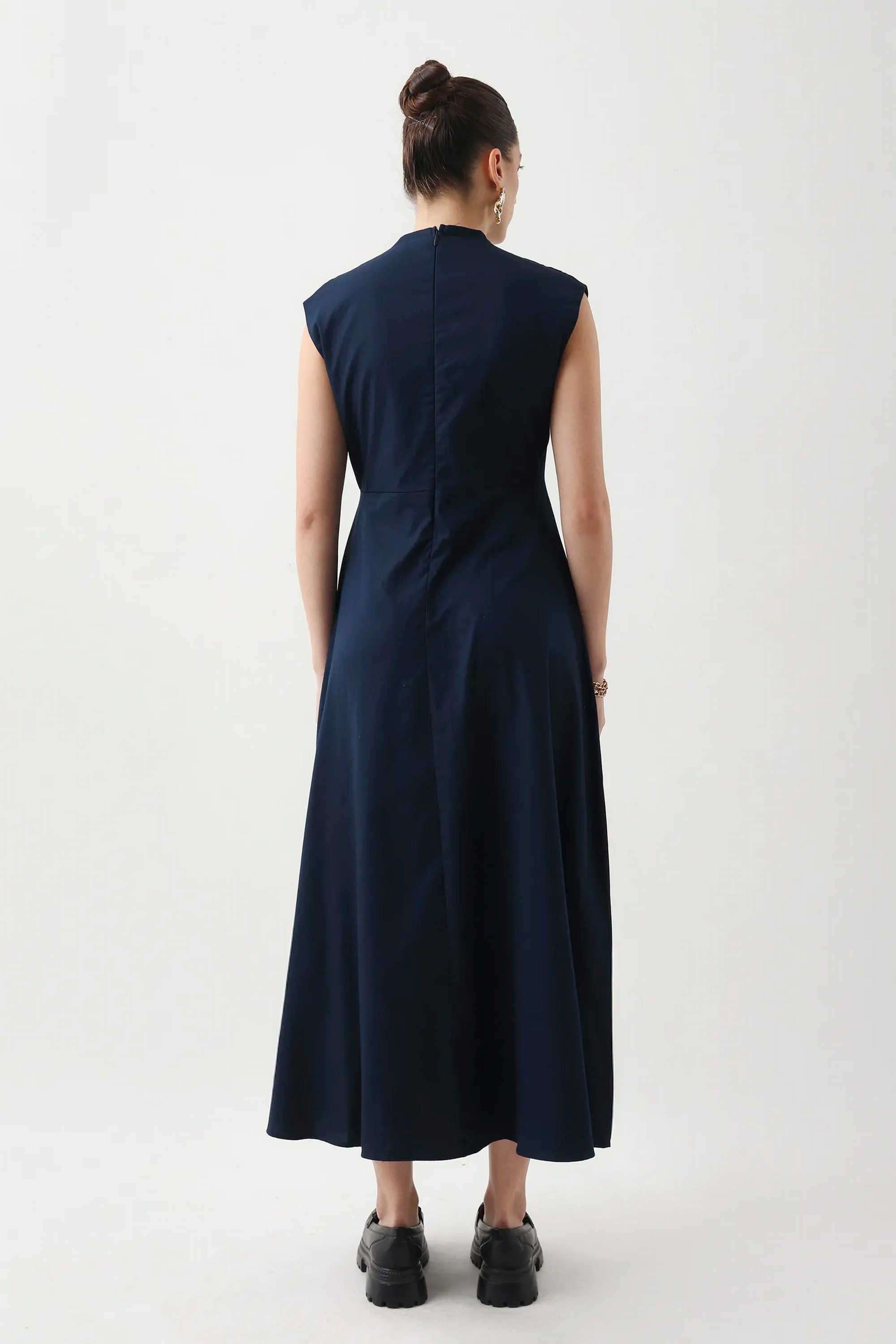 Solid-Blended-Fabric-Cowl-Neck-Women-s-Dress