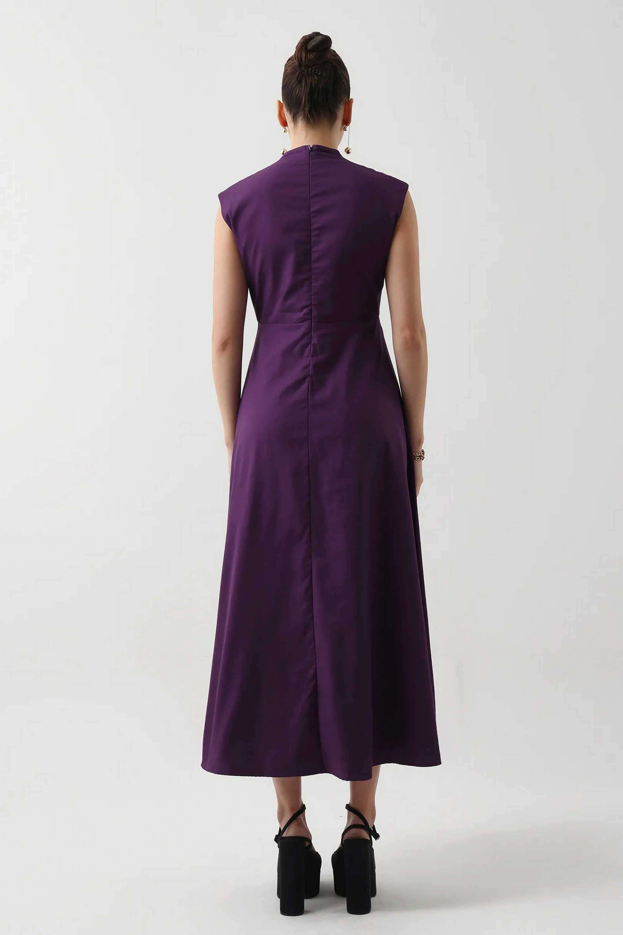 Solid-Blended-Fabric-Cowl-Neck-Women-s-Dress