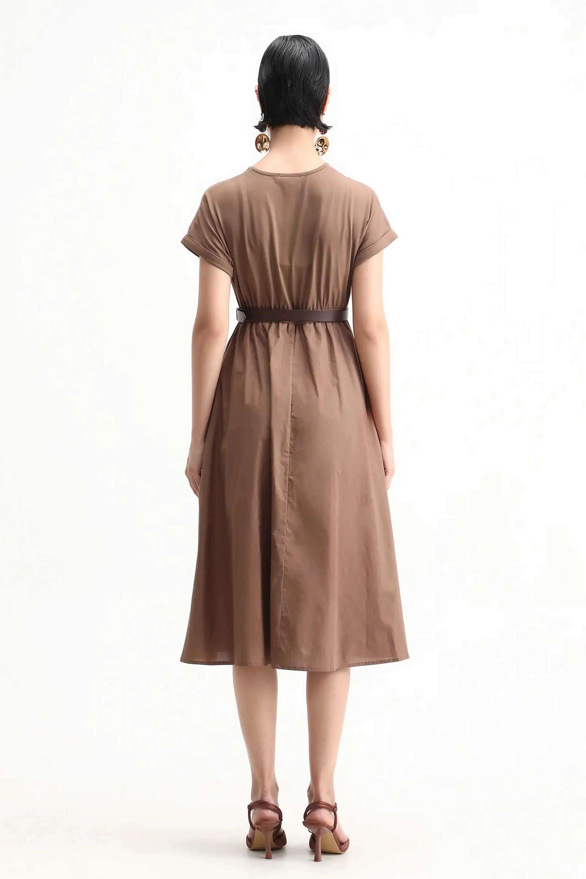 Solid-Cotton-Round-Neck-Women-s-Dress