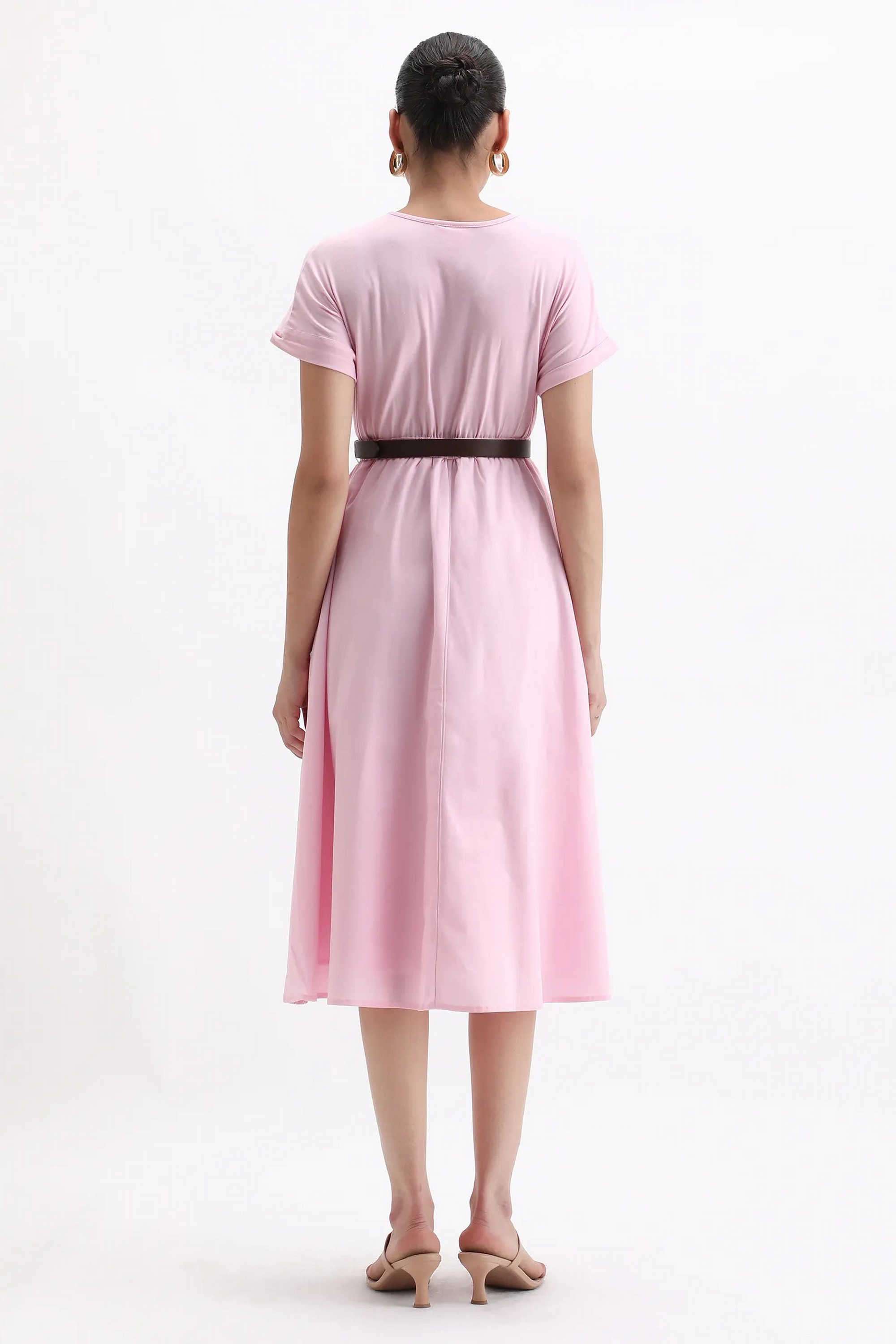 Solid-Cotton-Round-Neck-Women-s-Dress