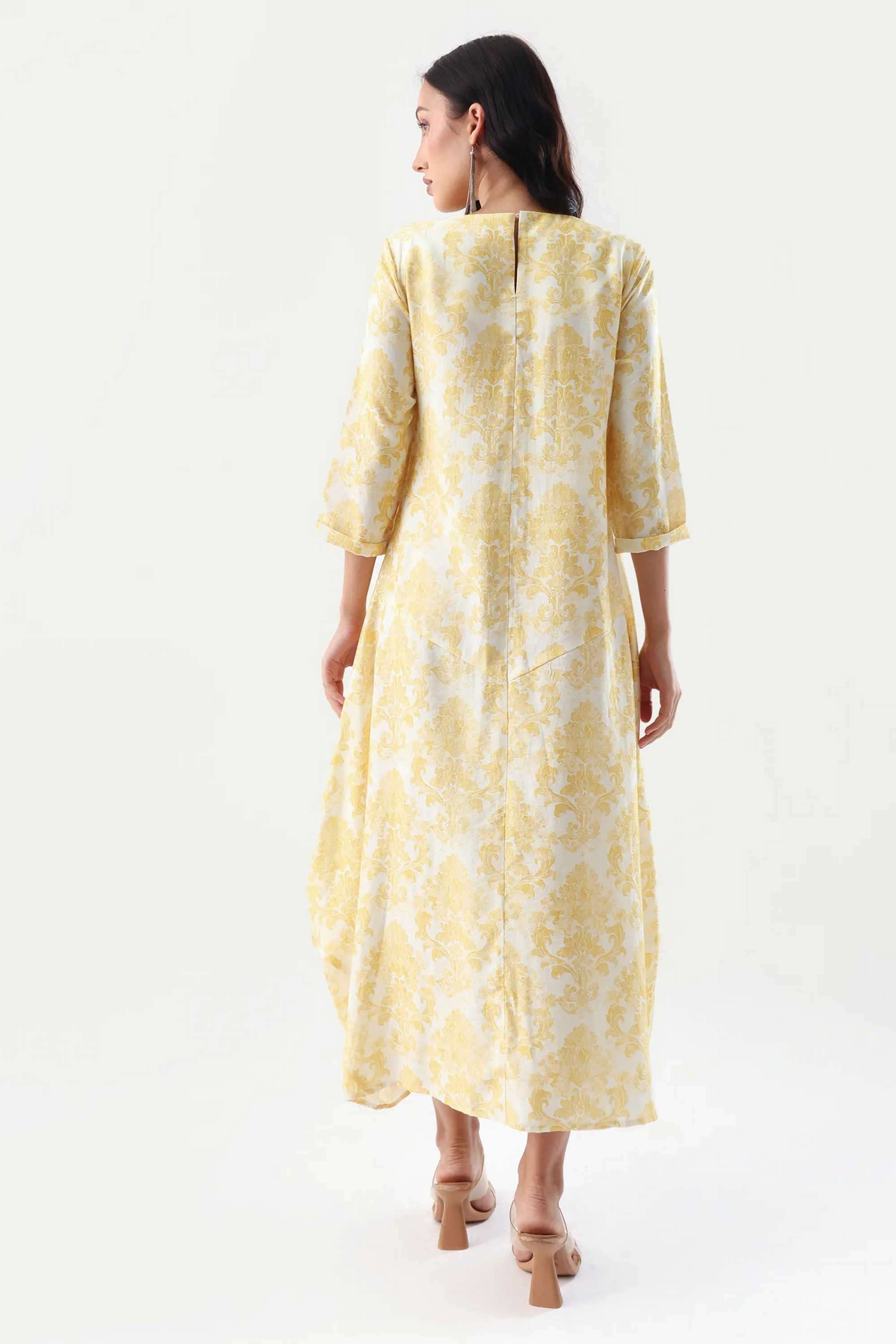 Printed-Blended-Fabric-Round-Neck-Women-s-Dress