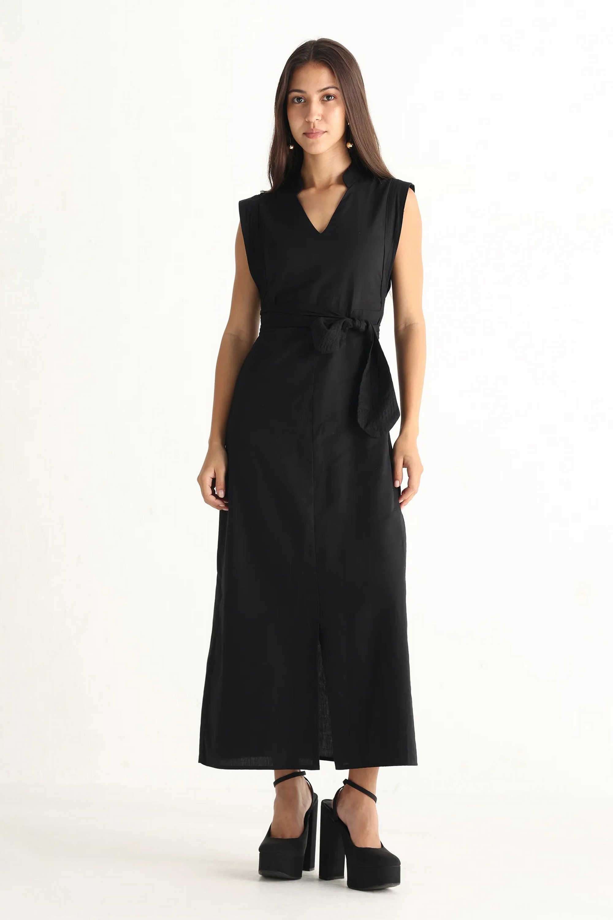 Solid-Cotton-Collared-Women-s-Dress