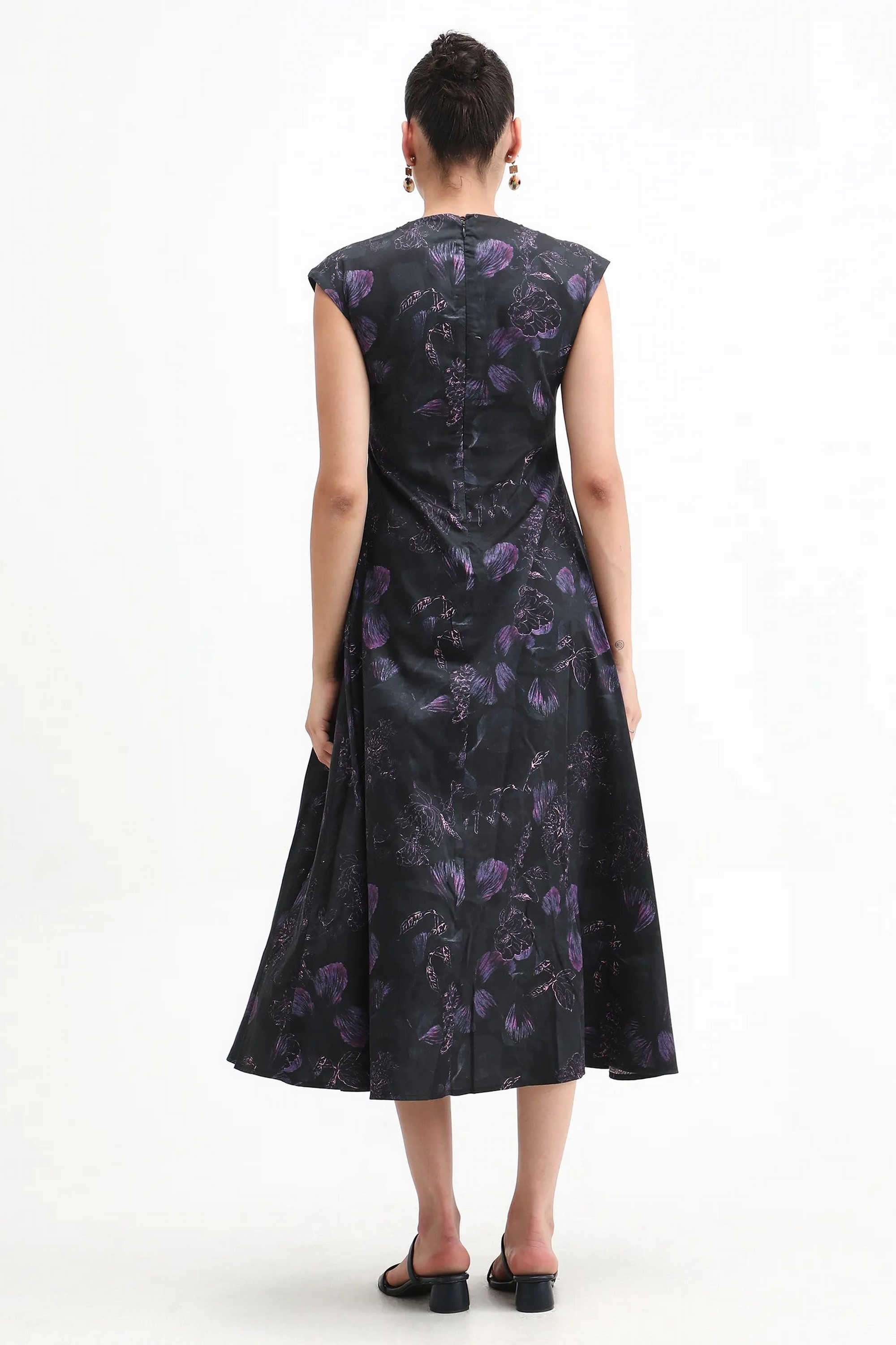 Floral-Blended-Fabric-Round-Neck-Women-s-Dress