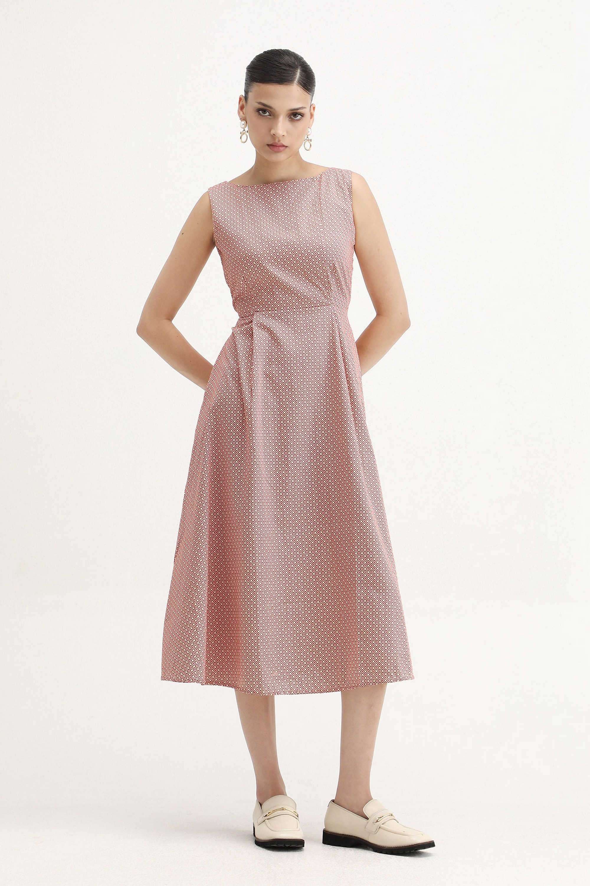 Printed-Cotton-Boat-Neck-Women-s-Dress