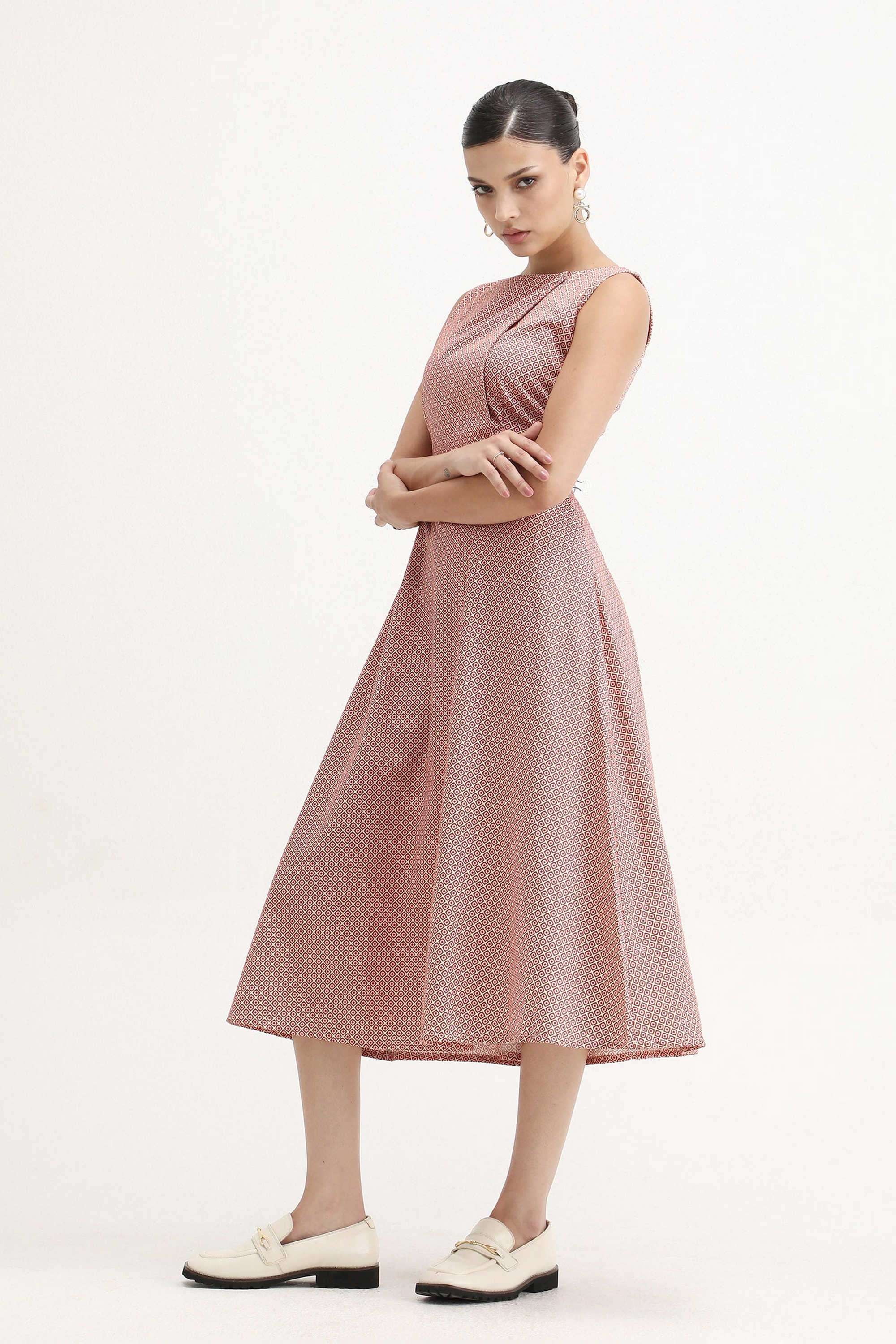 Printed-Cotton-Boat-Neck-Women-s-Dress