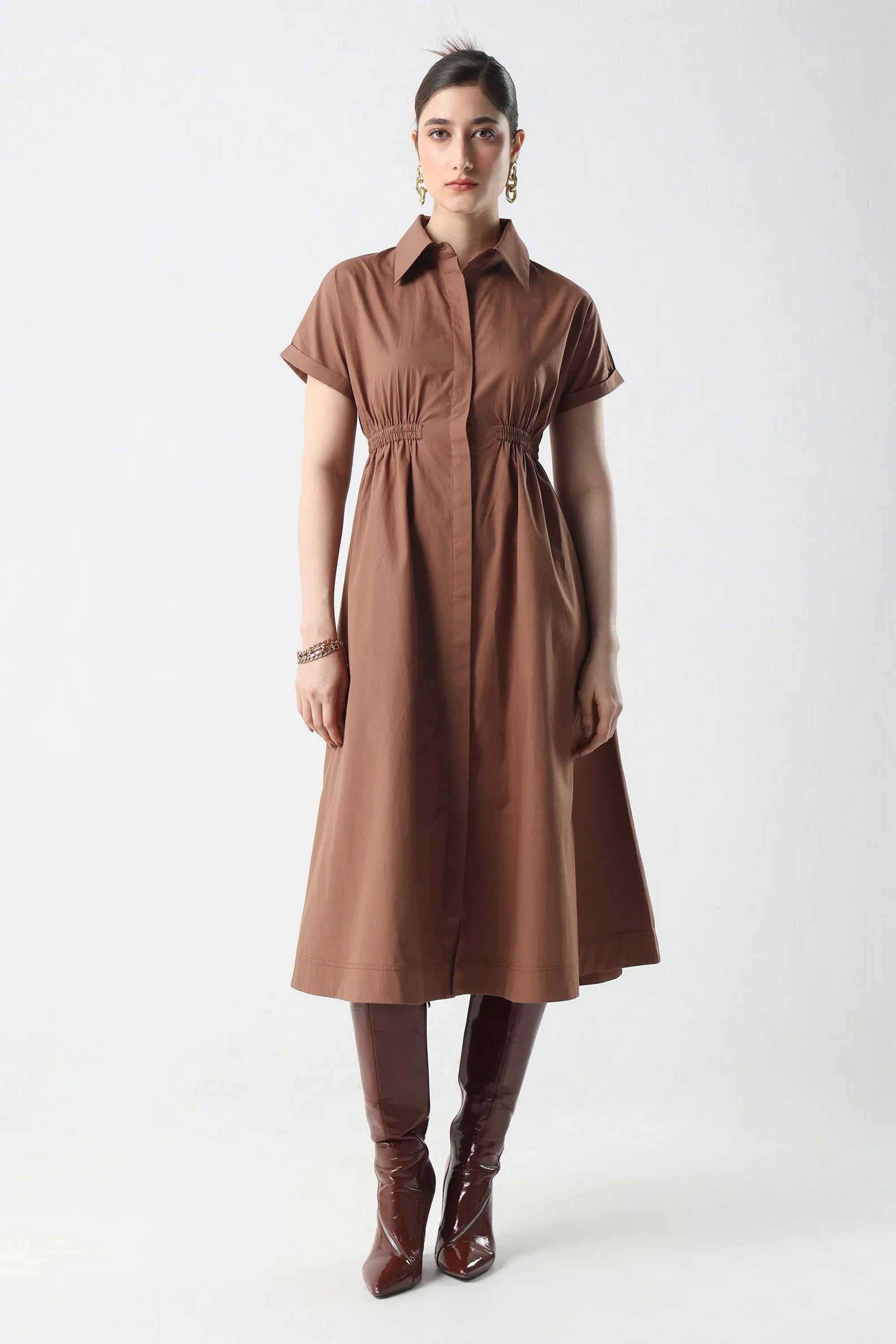 Solid-Cotton-Collared-Women-s-Dress