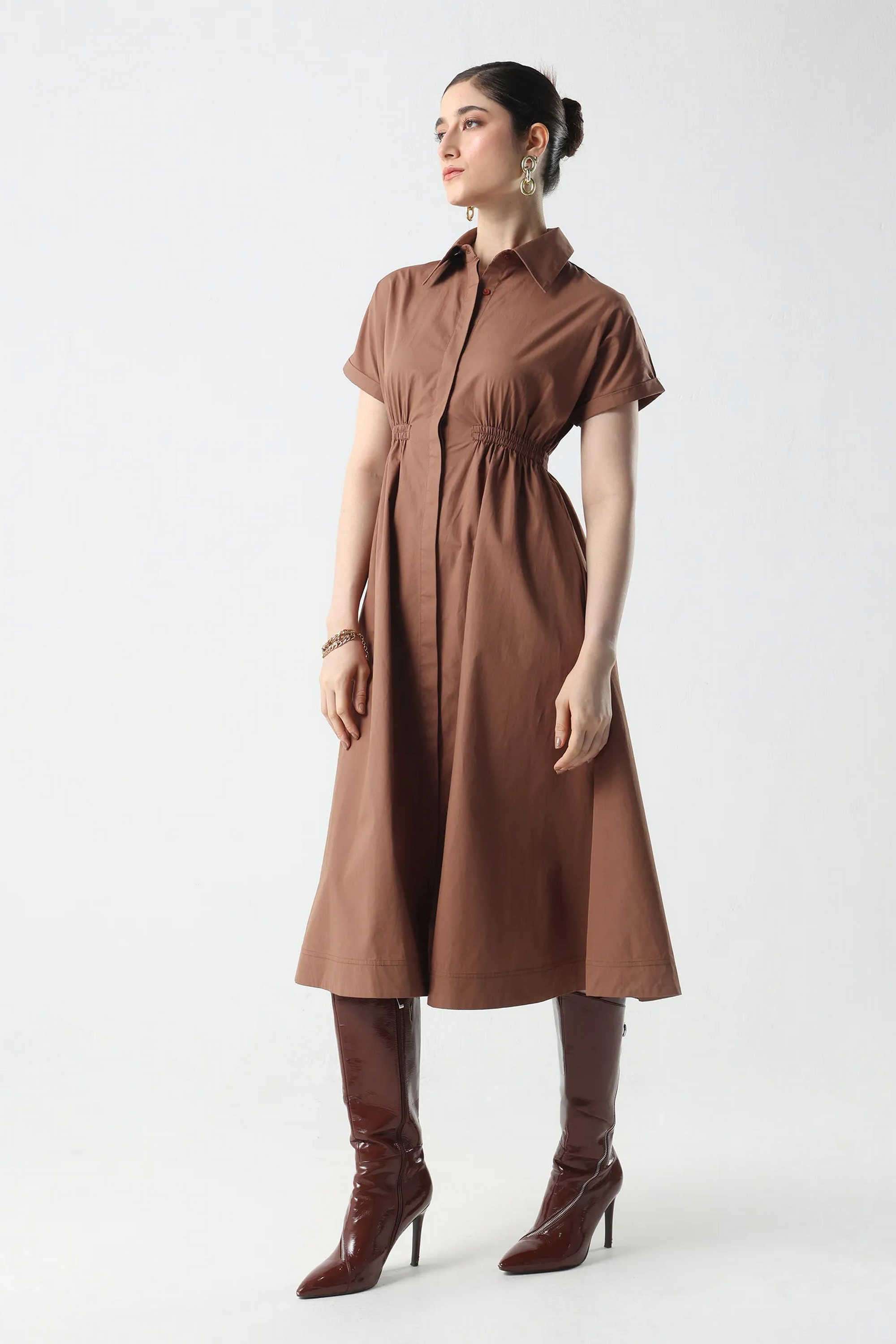Solid-Cotton-Collared-Women-s-Dress
