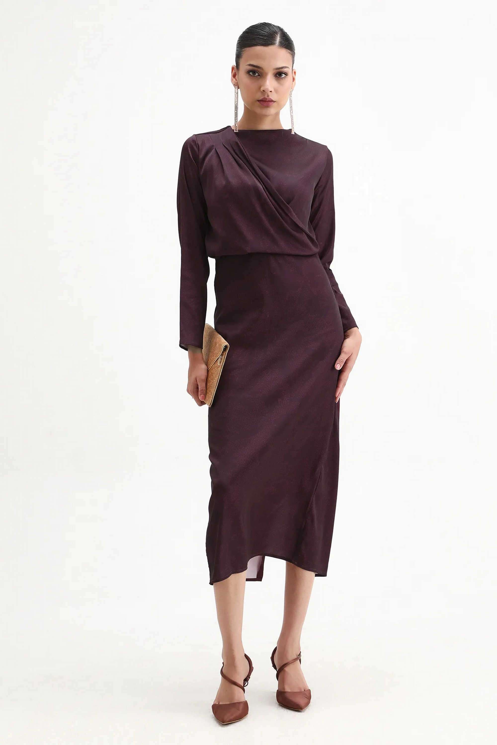 Printed-Polyester-Cowl-Neck-Women-s-Dress