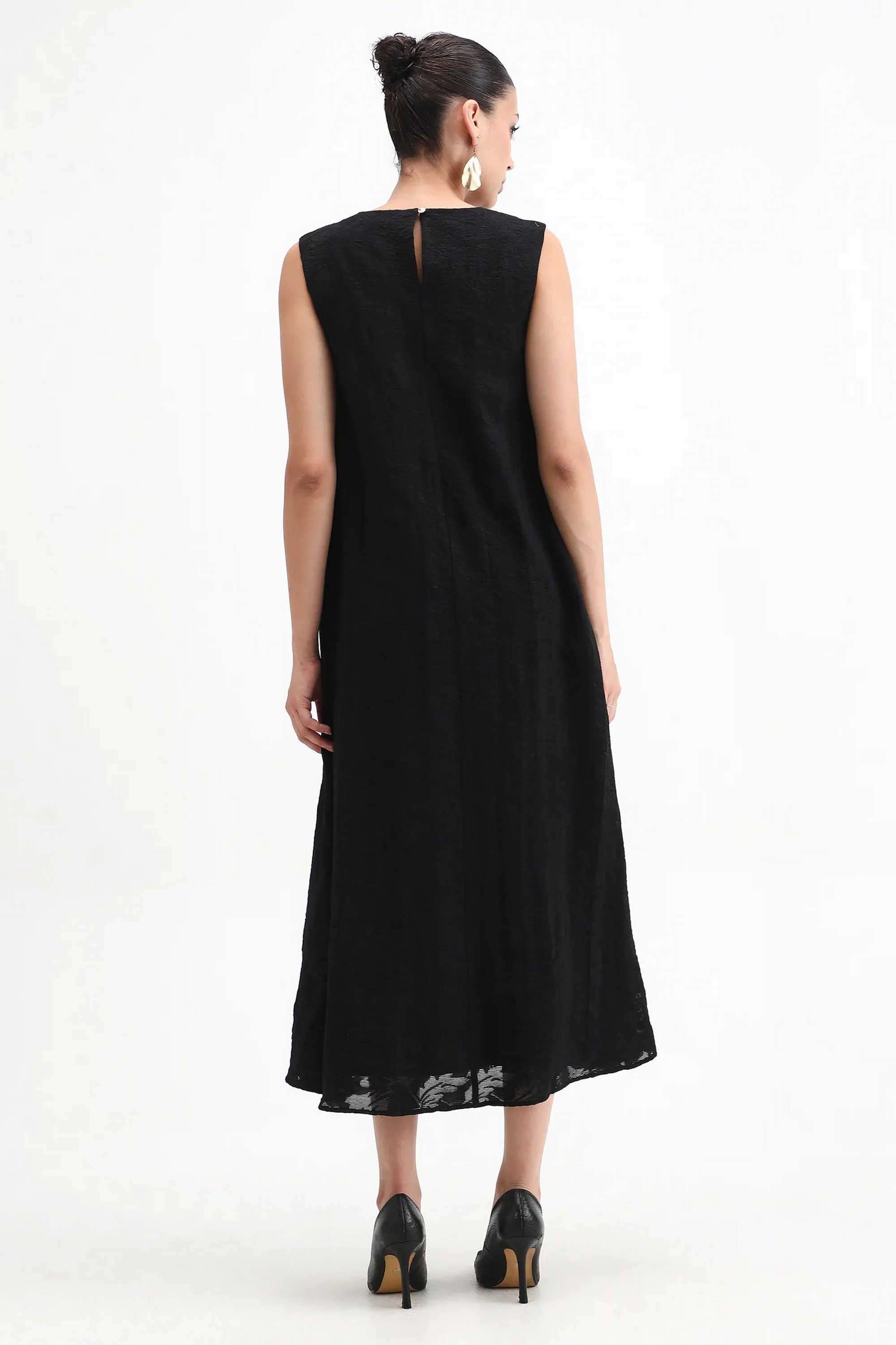 Solid-Blended-Fabric-Round-Neck-Women-s-Dress