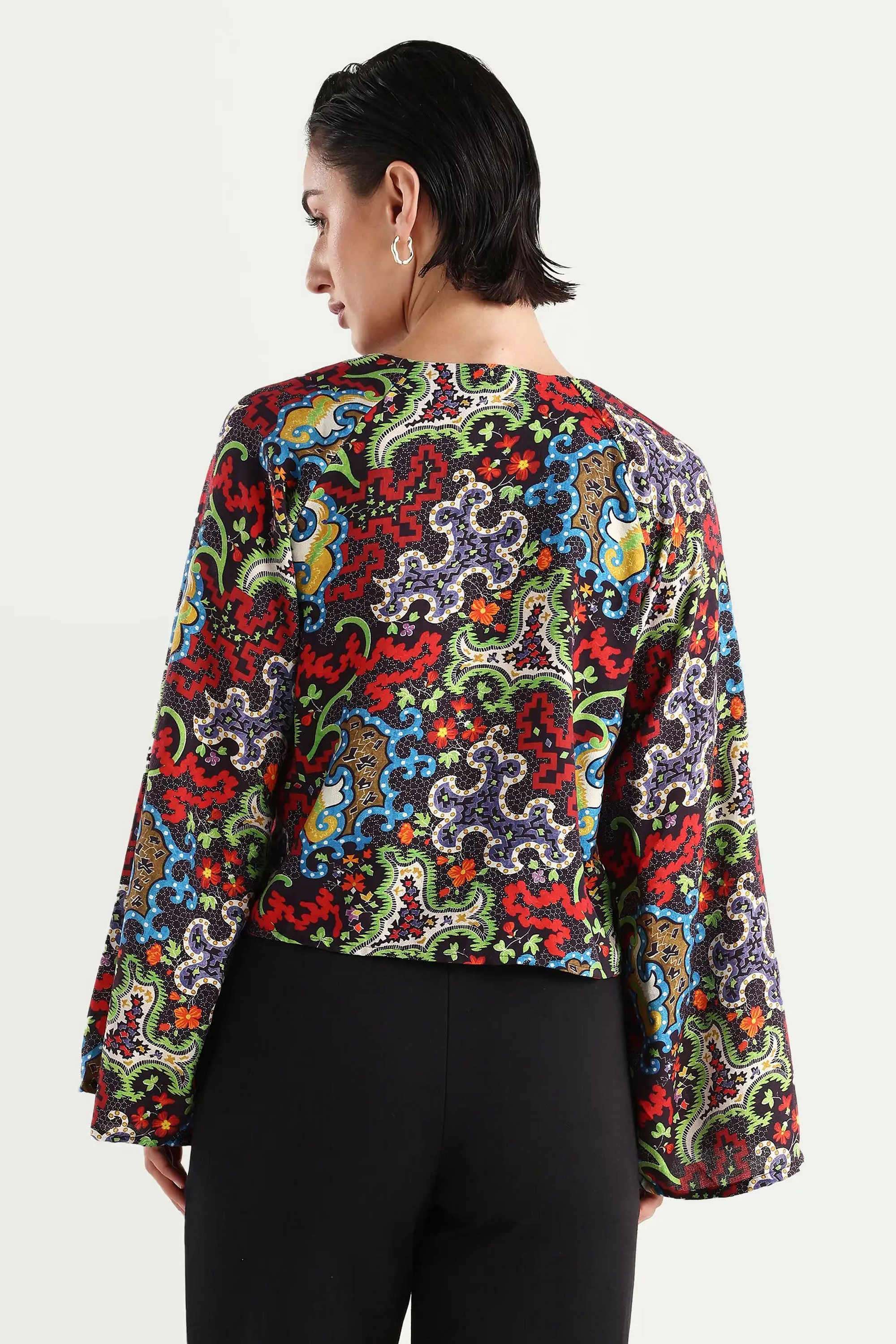 Printed-Polyester-V-Neck-Women-s-Top