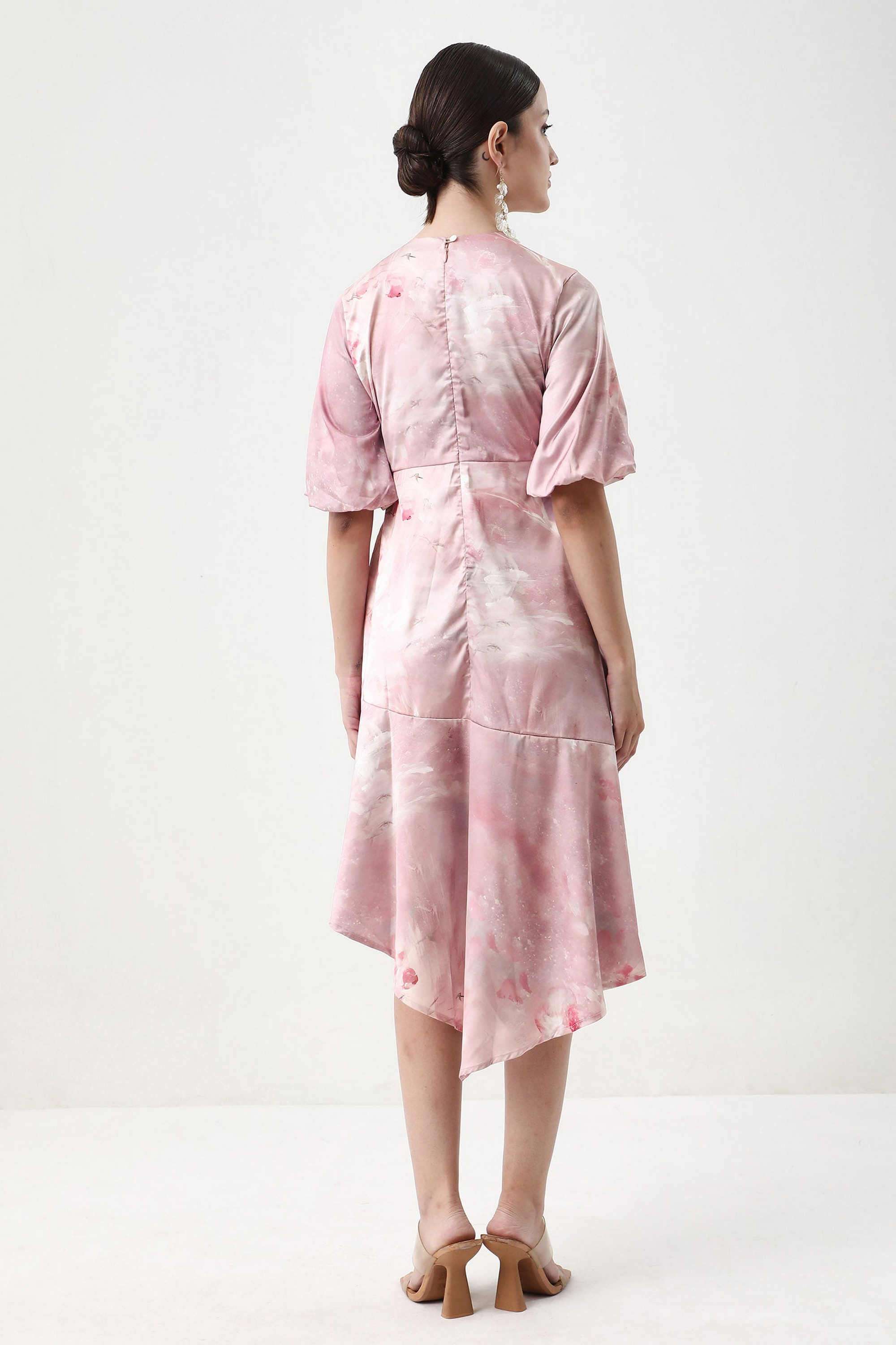 Floral-Satin-Round-Neck-Women-s-Dress