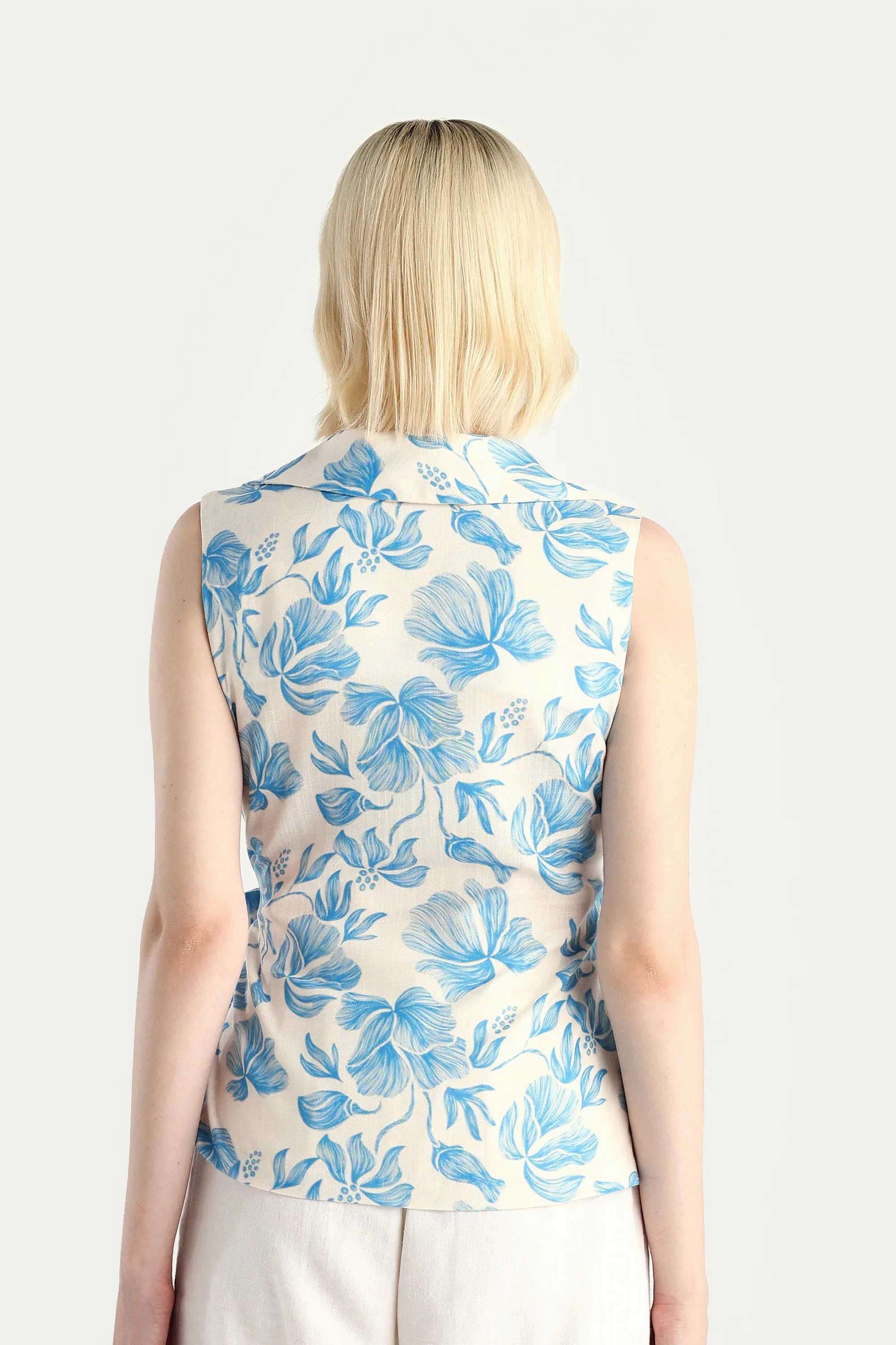 Floral-Polyester-Collared-Women-s-Top