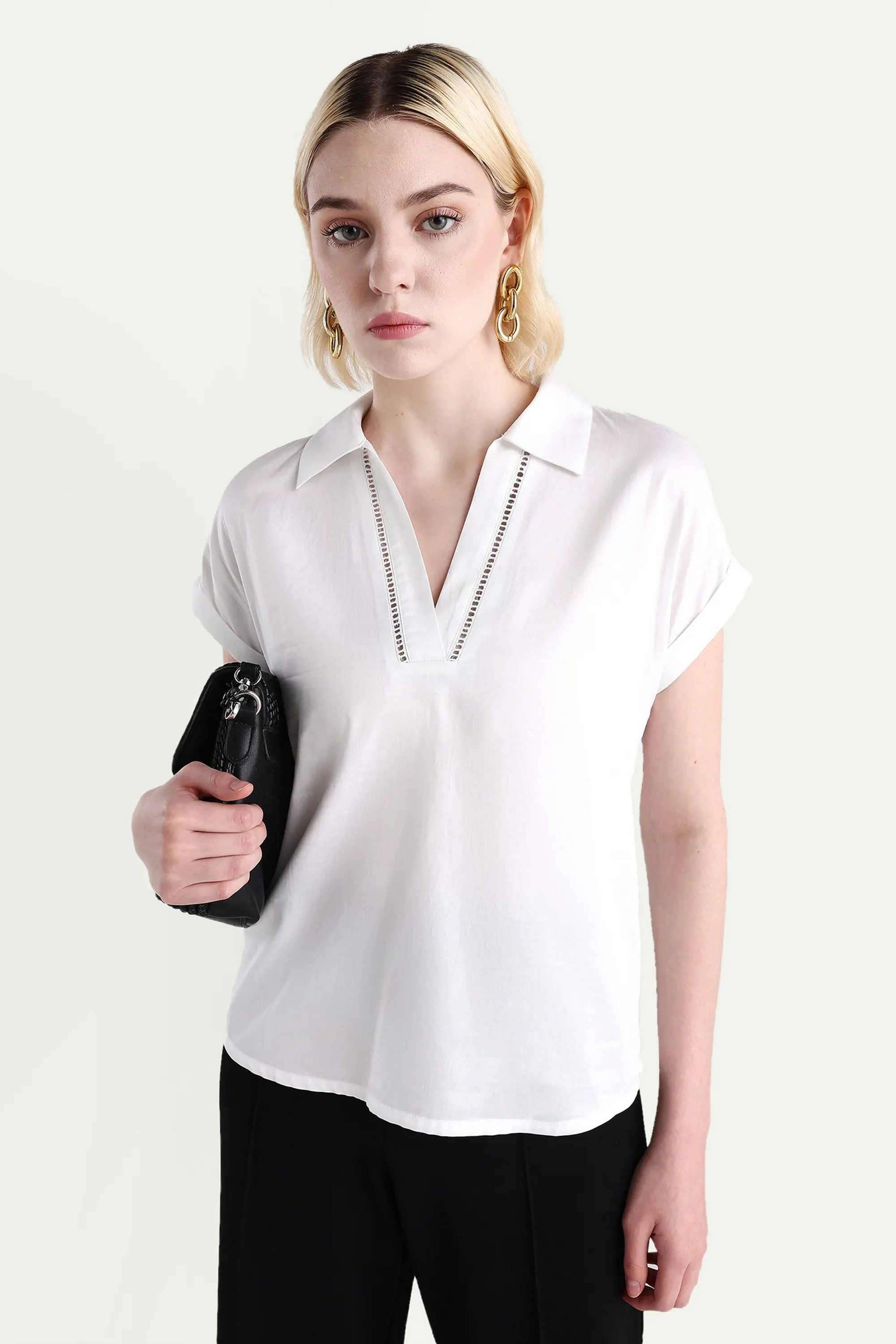 Solid-Cotton-Collared-Women-s-Top