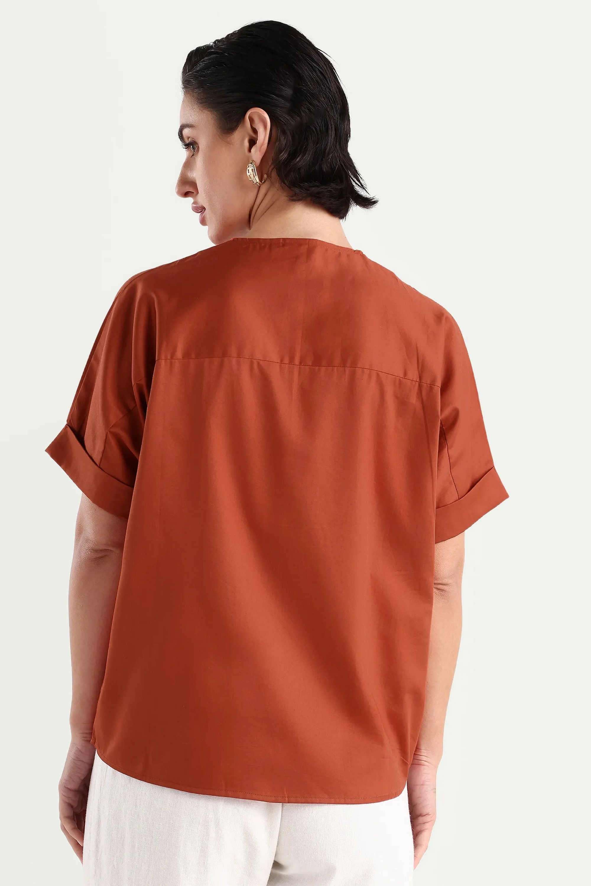 Solid-Cotton-V-Neck-Women-s-Top