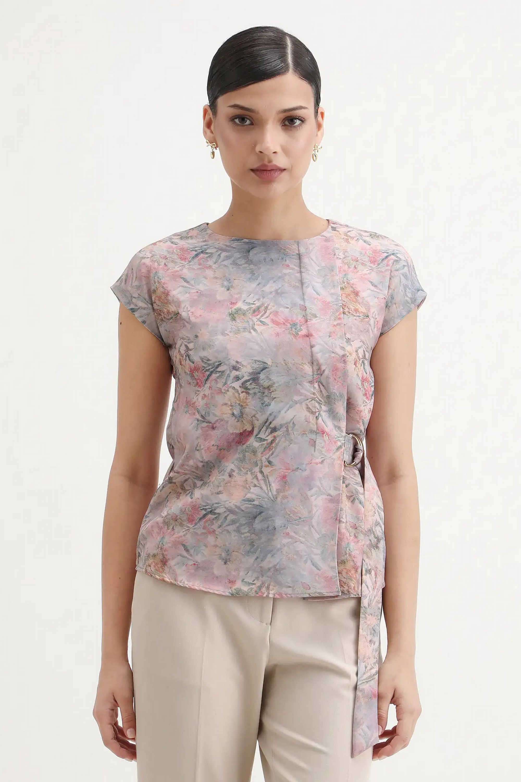 Abstract-Polyester-Round-Neck-Women-s-Top