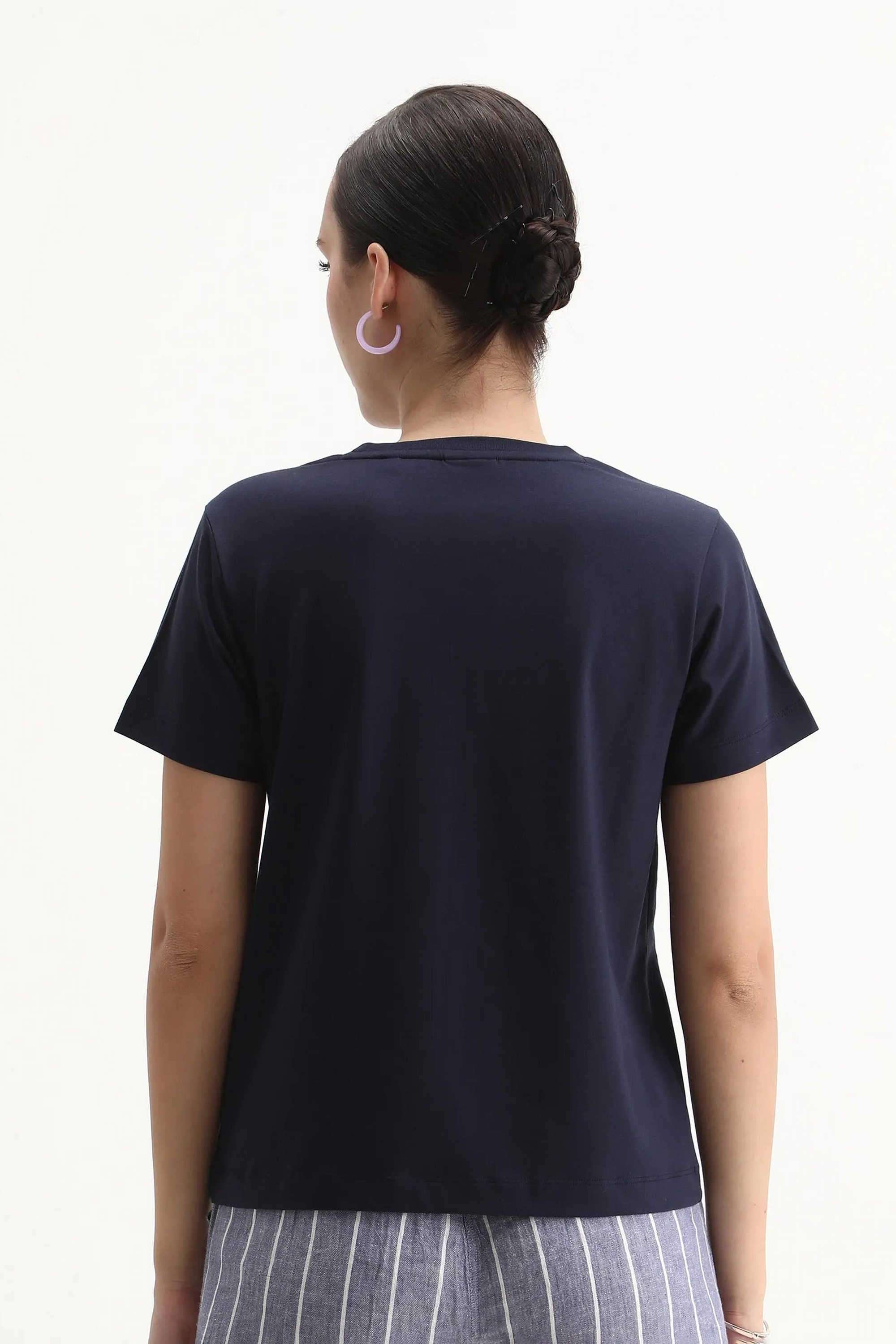 Printed-Blended-Fabric-Round-Neck-Women-s-T-Shirt