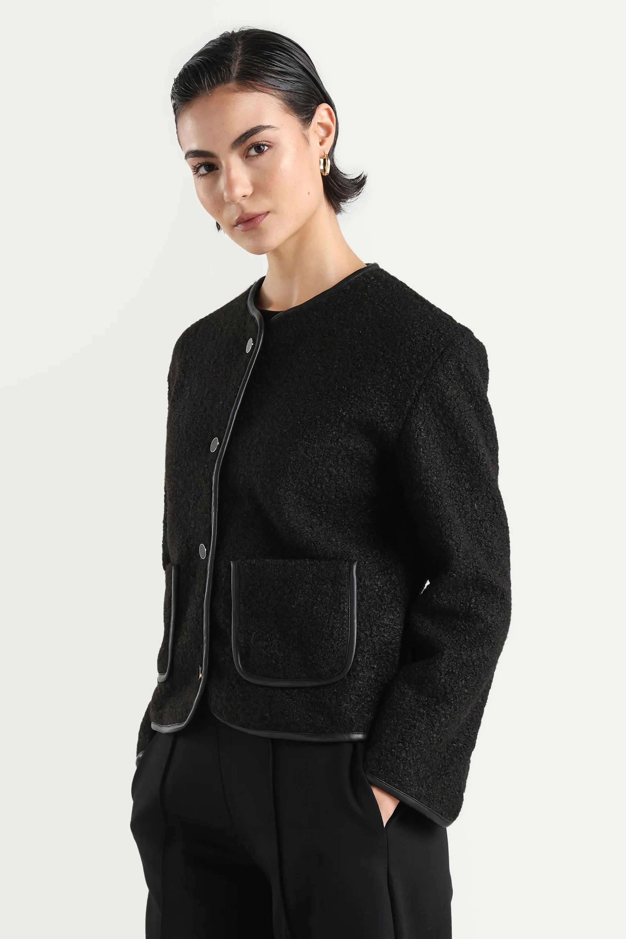 Solid-Polyester-Round-Neck-Women-s-Jacket