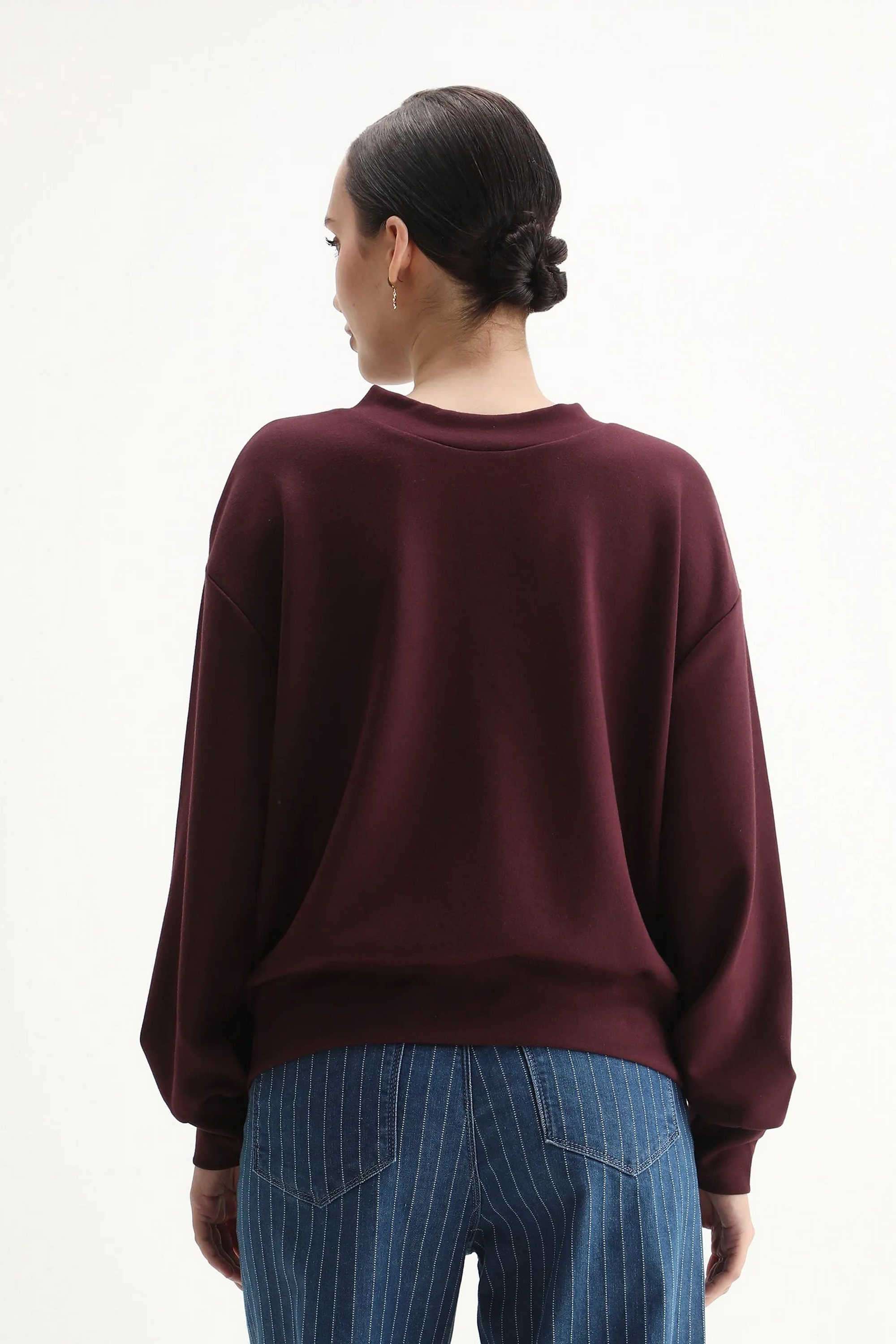 Solid-Round-Neck-Blended-Fabric-Women-Sweatshirt