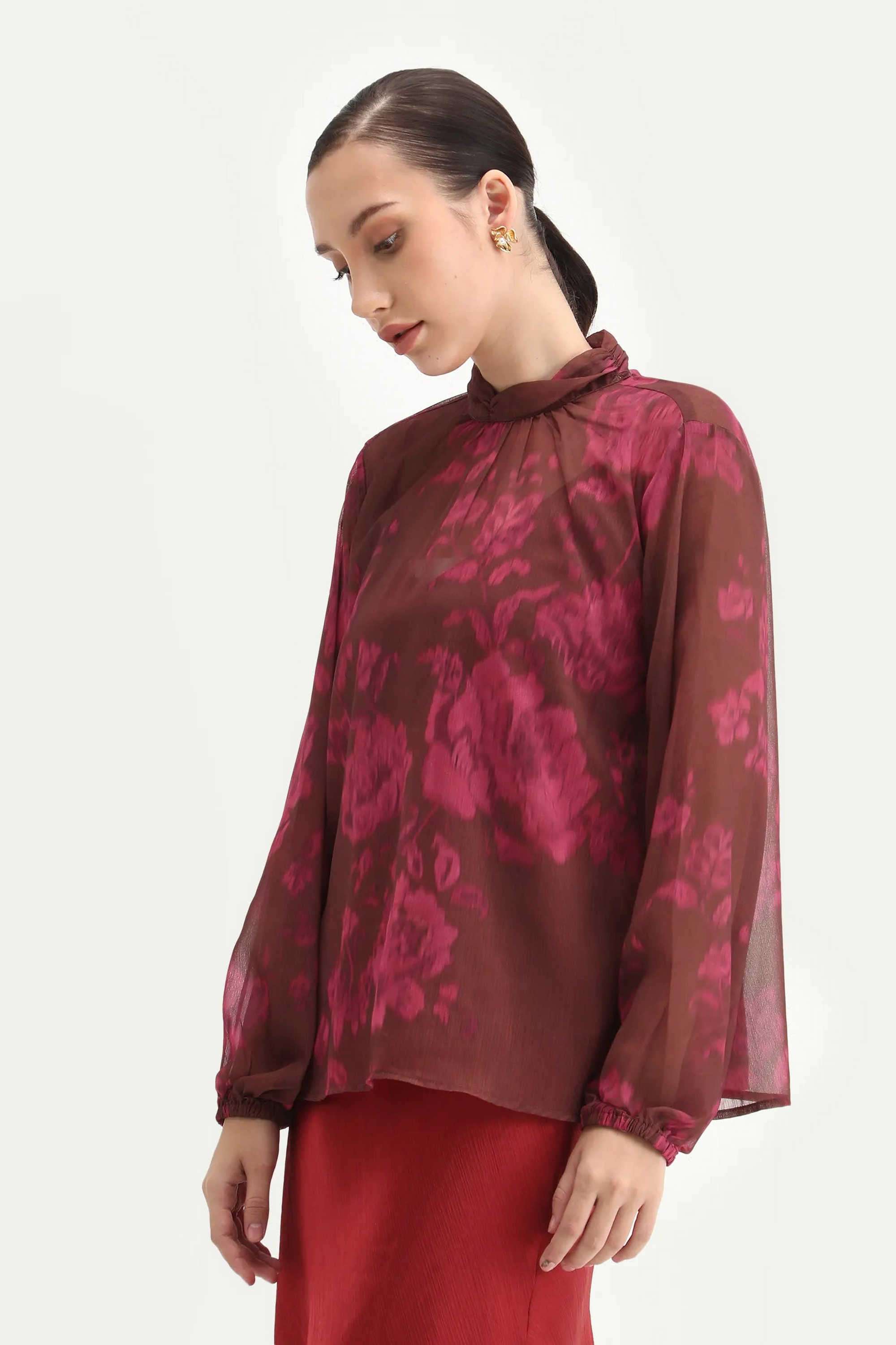 Printed-Polyester-Collared-Women-s-Top