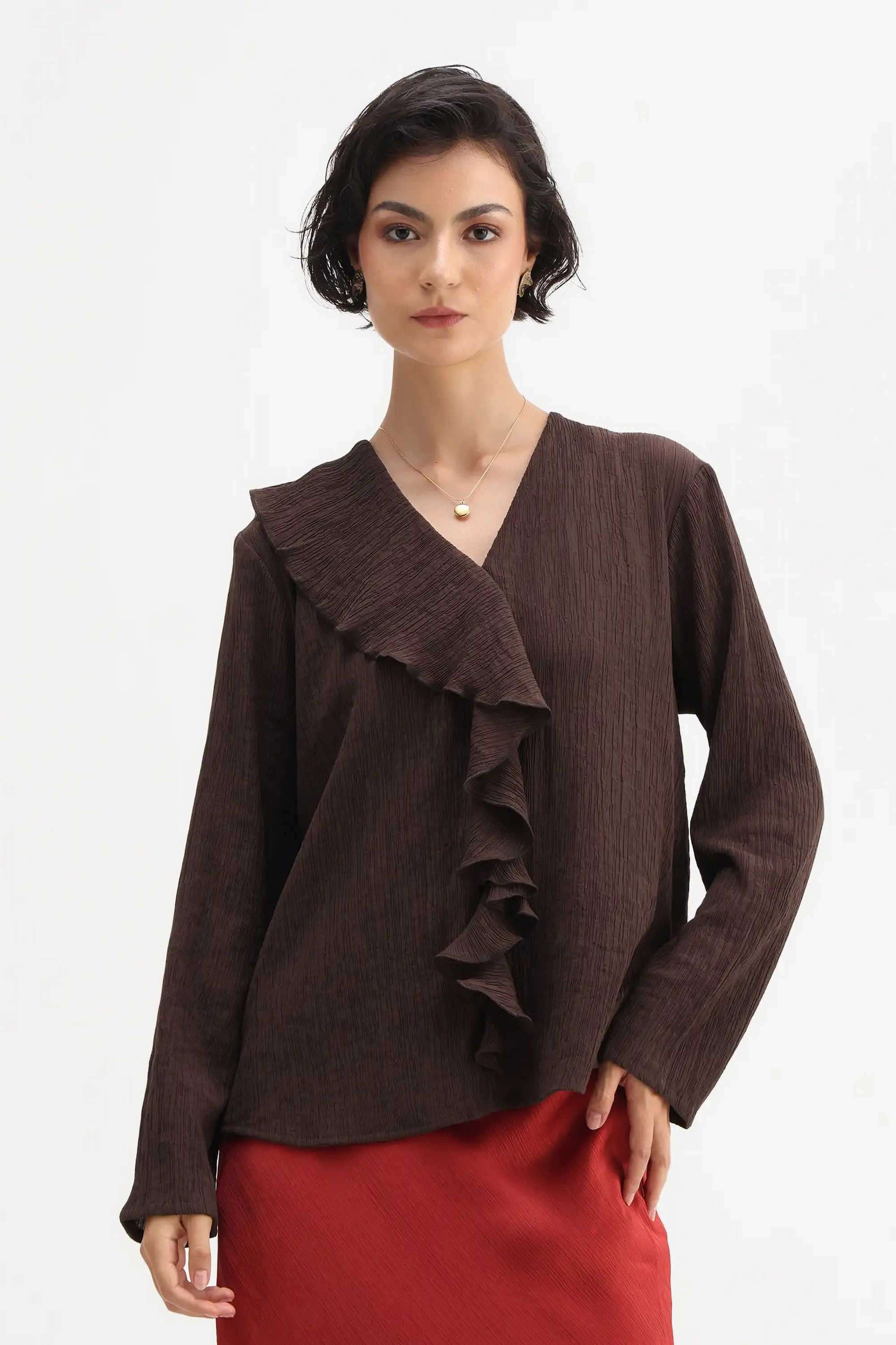 Solid-Viscose-Round-Neck-Women-s-Top