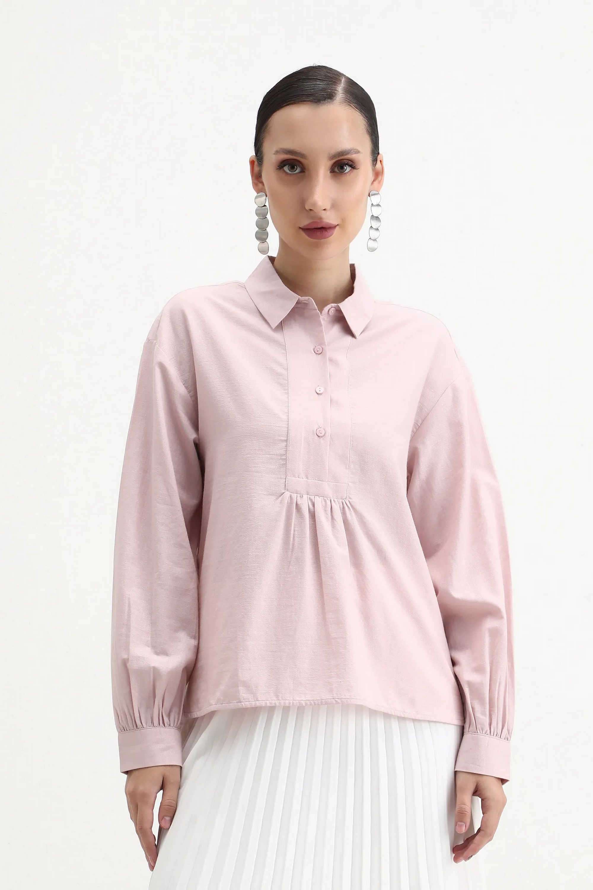 Solid-Cotton-Collared-Women-s-Top