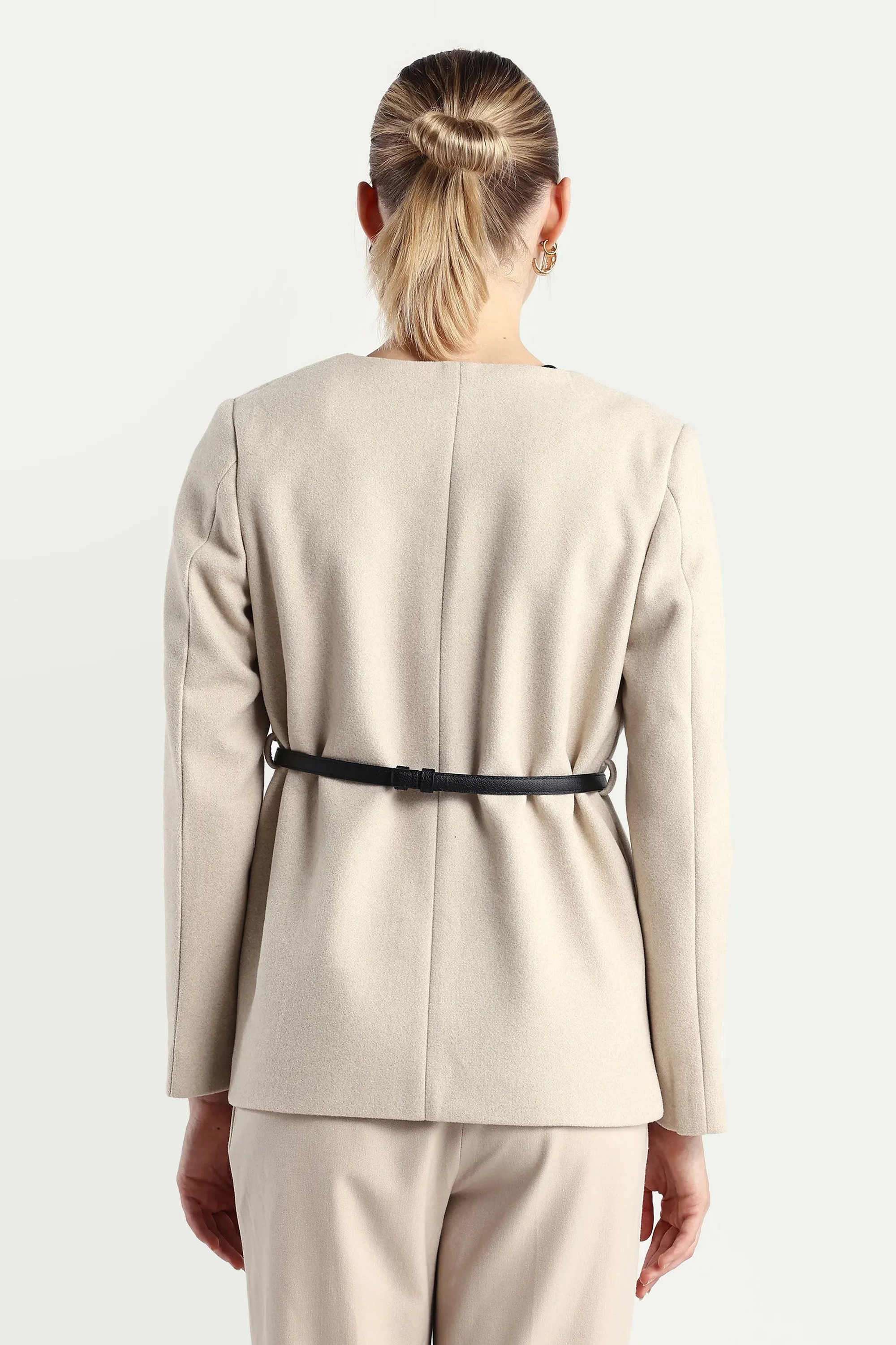 Solid-Blended-Fabric-Round-Neck-Women-s-Jacket