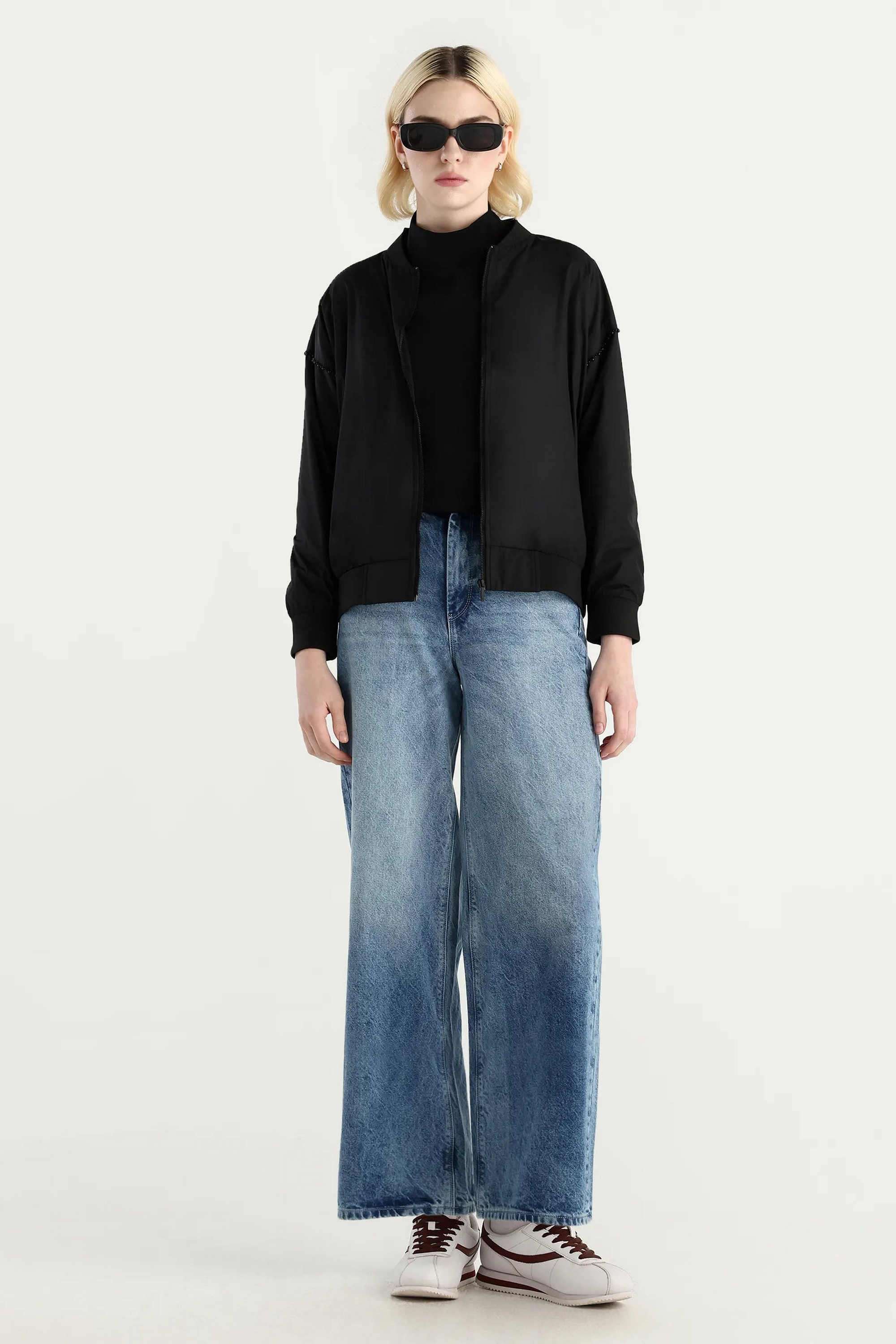 Solid-Polyester-Collared-Women-s-Jacket