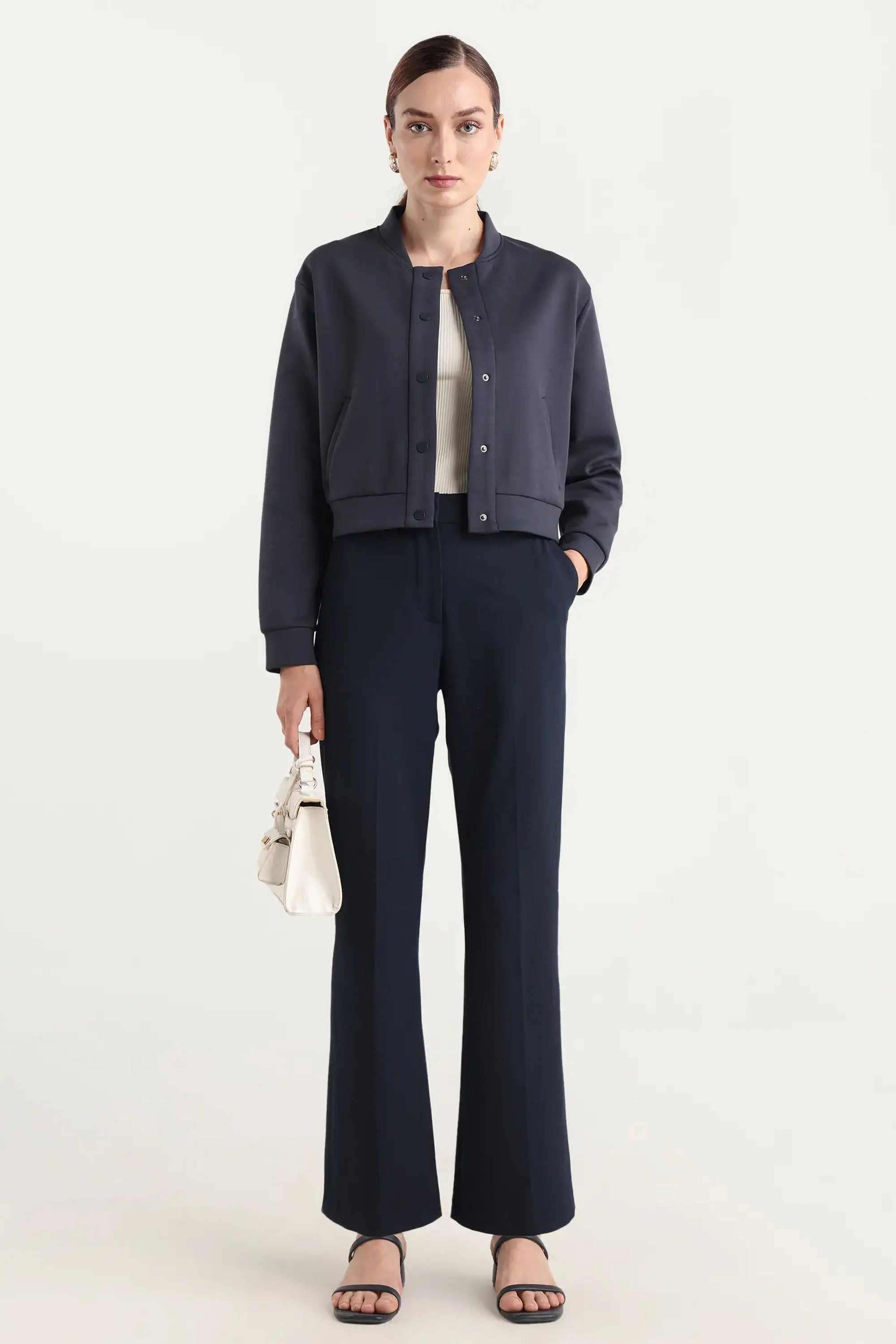 Solid-Cotton-Blend-Collared-Women-s-Jacket