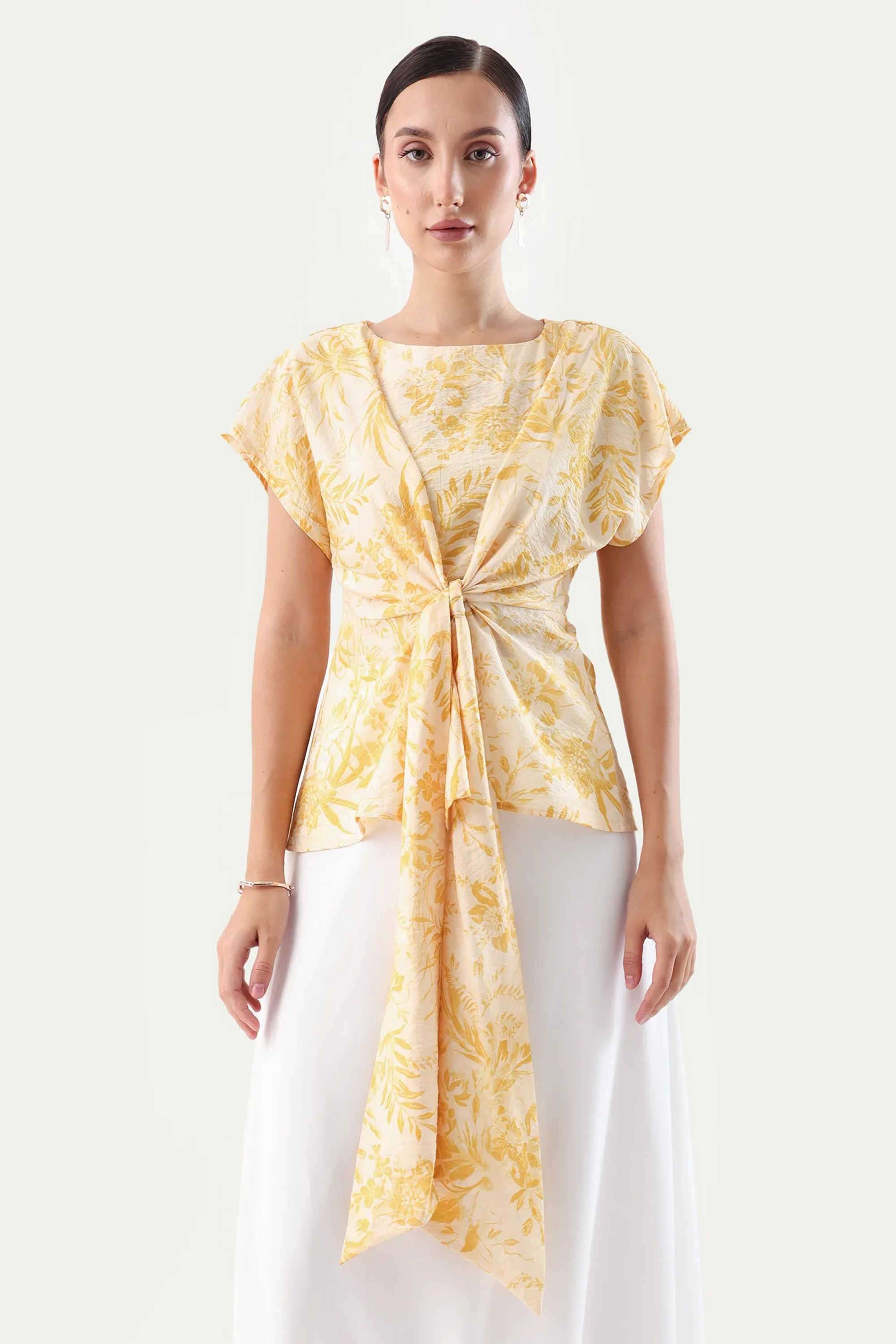 Printed-Blended-Fabric-V-Neck-Women-s-Top