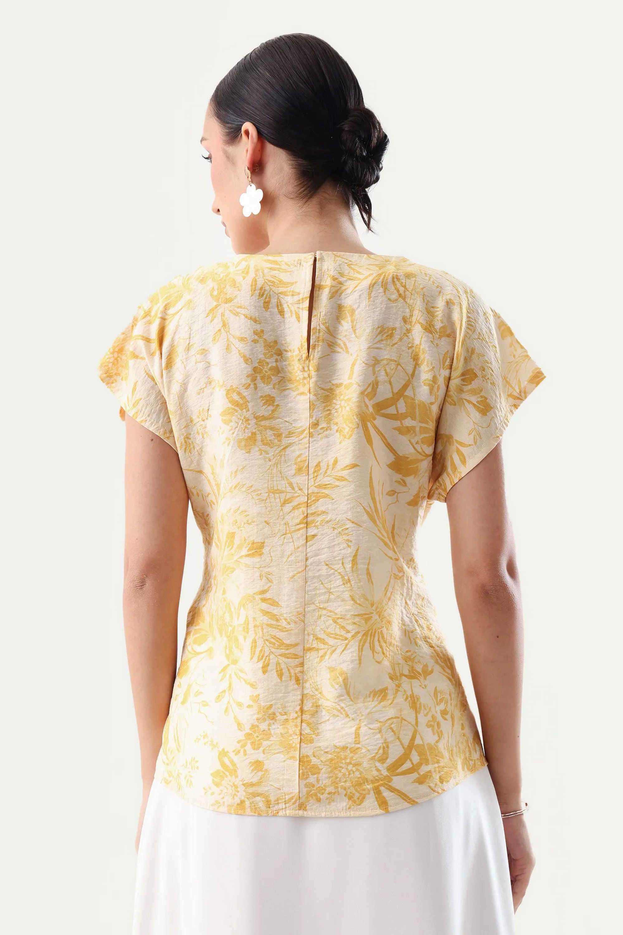 Printed-Blended-Fabric-V-Neck-Women-s-Top