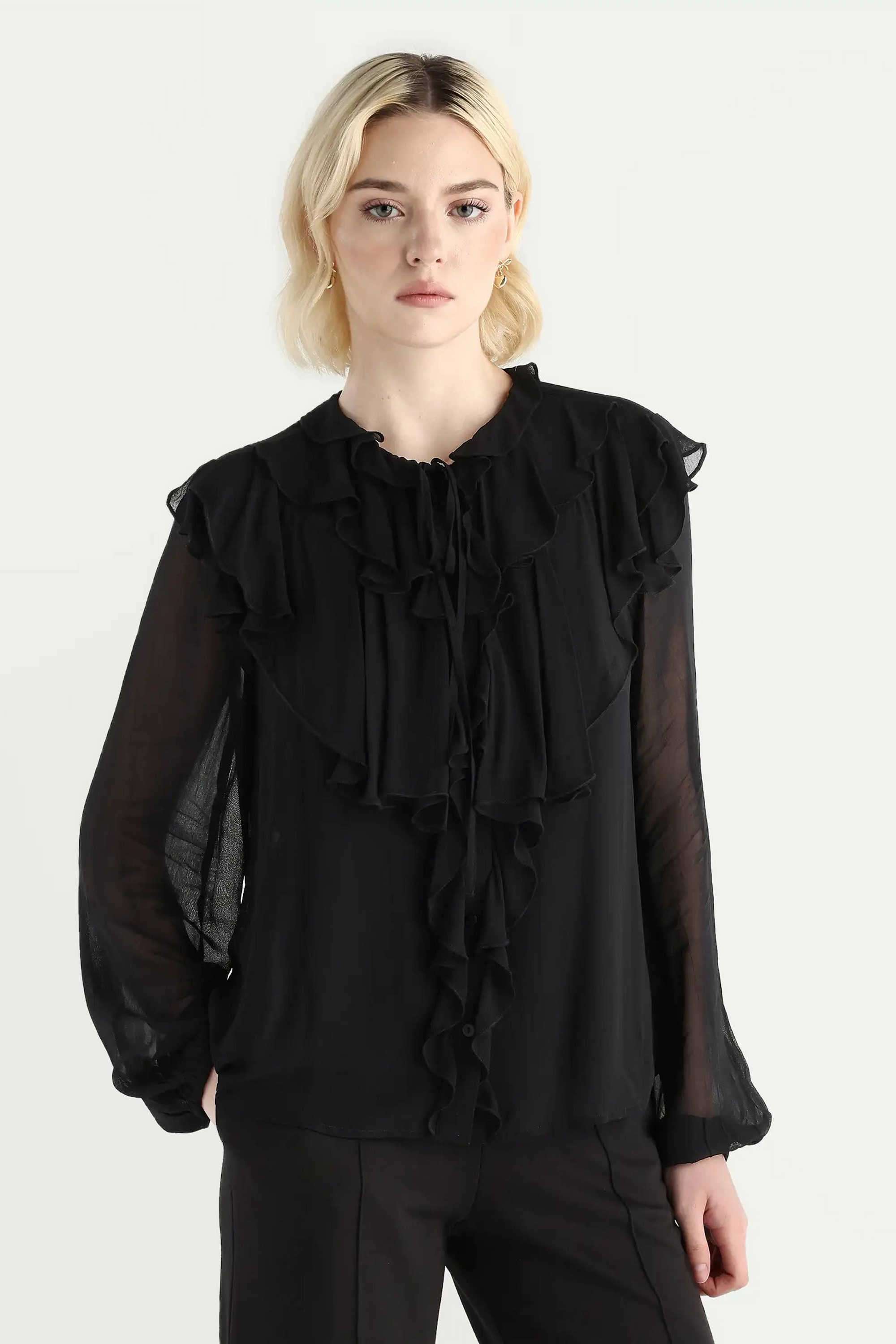 Solid-Polyester-Round-Neck-Women-s-Top