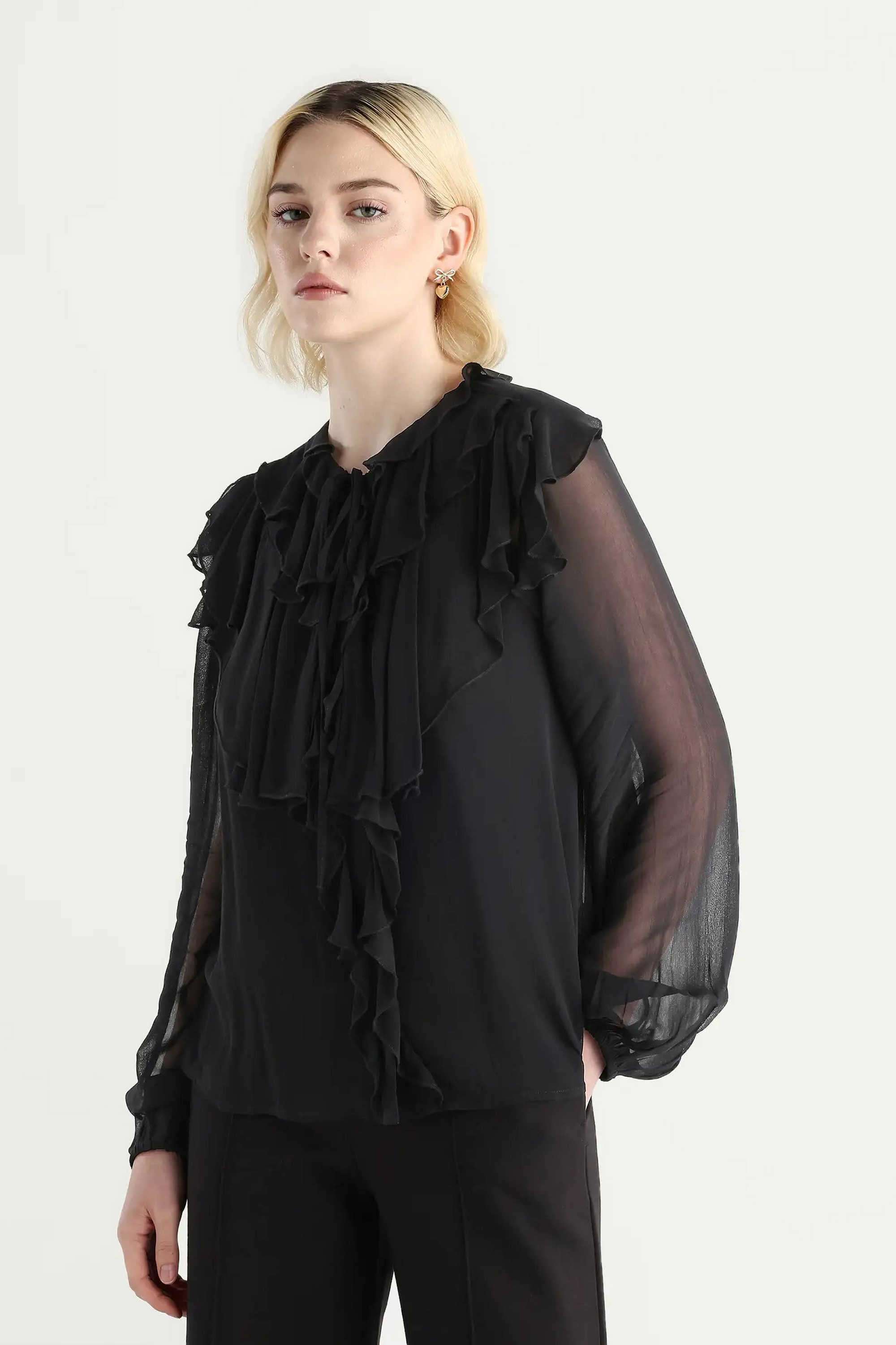 Solid-Polyester-Round-Neck-Women-s-Top