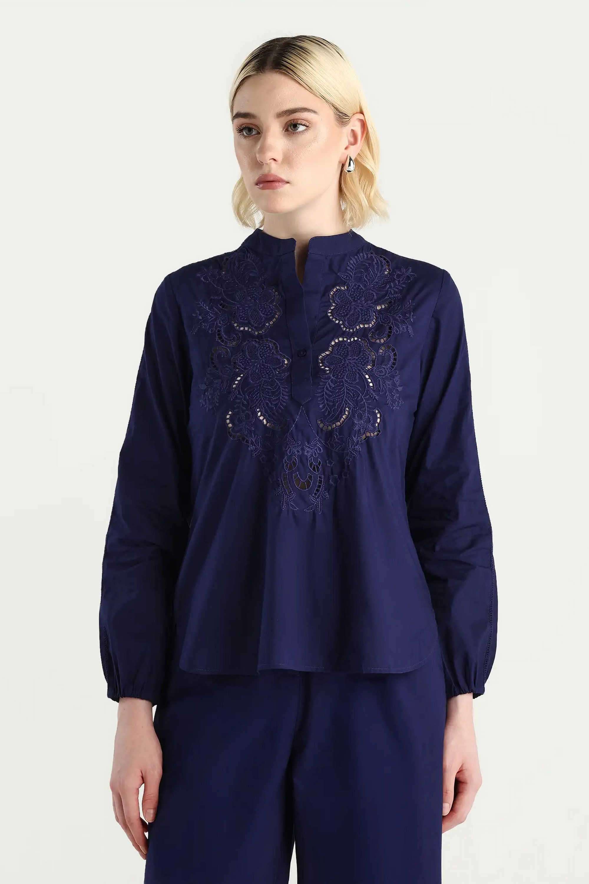 Solid-Cotton-Collared-Women-s-Top