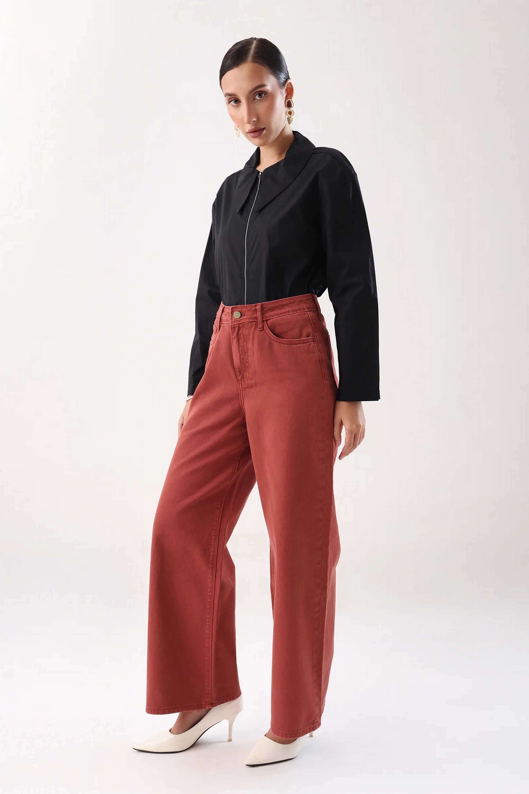 Solid-Wide-Leg-Fit-Cotton-Women-s-Casual-Wear-Trousers