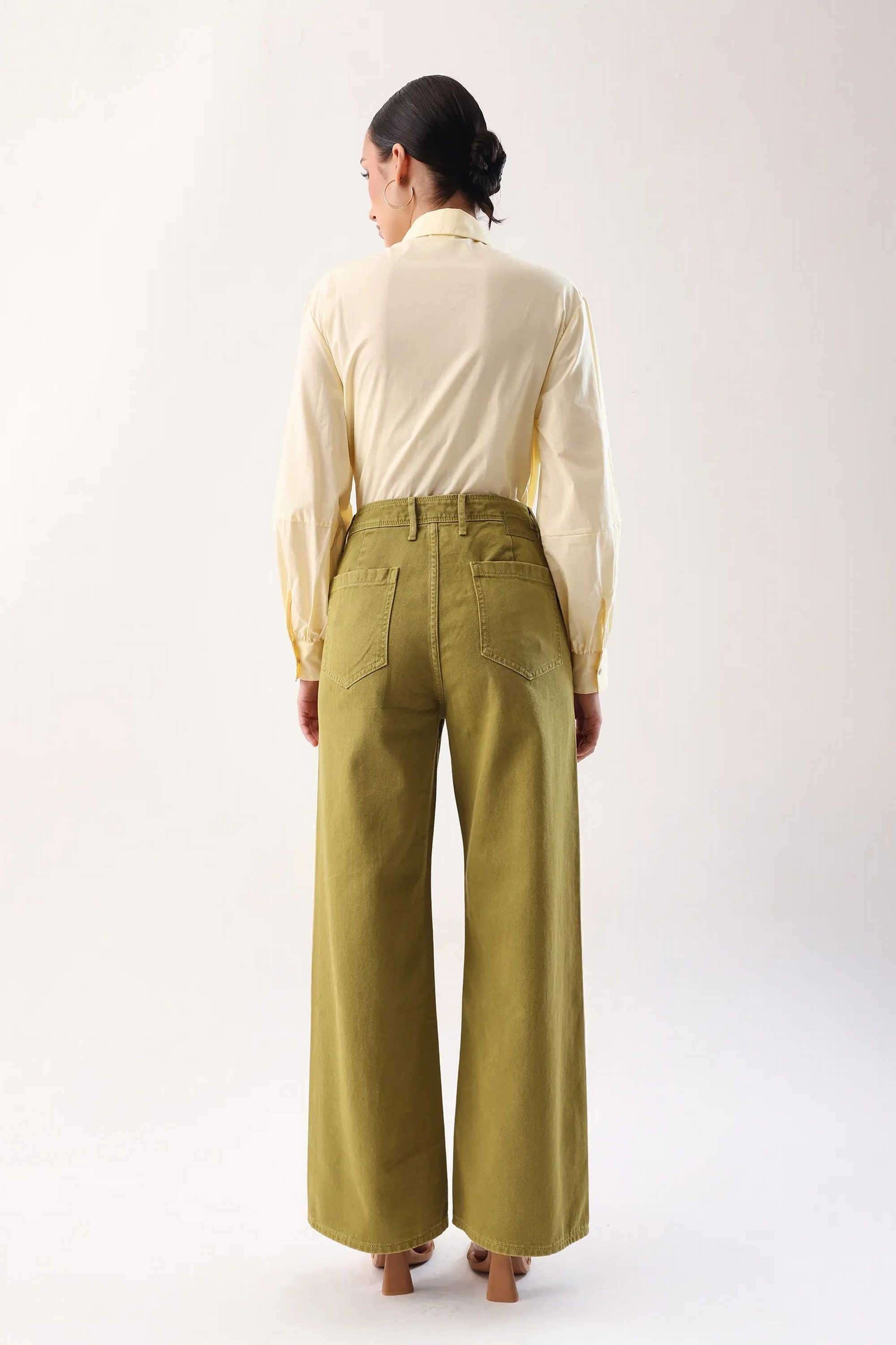 Solid-Wide-Leg-Fit-Cotton-Women-s-Casual-Wear-Trousers
