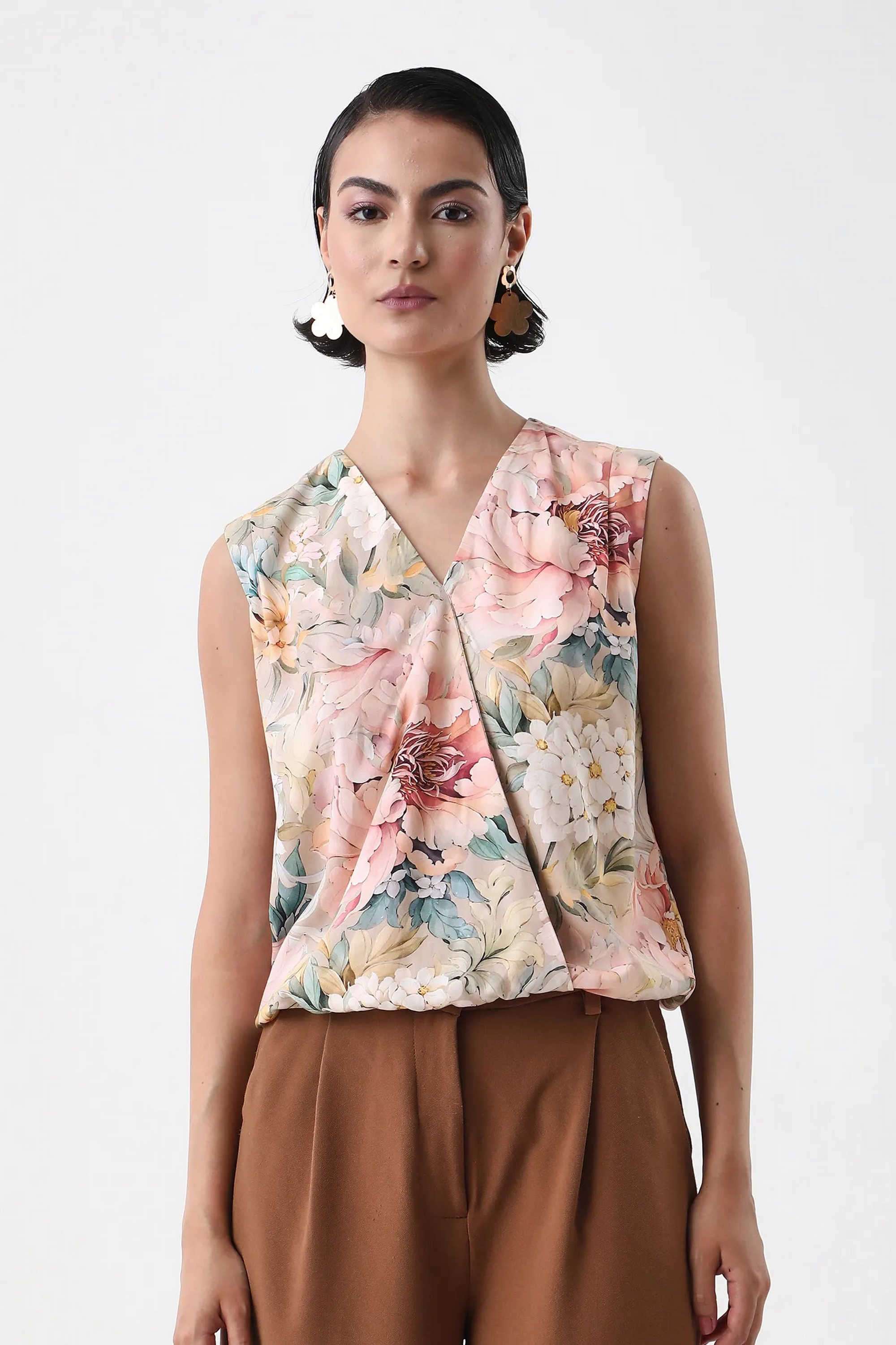 Printed-Cowl-Neck-Viscose-Women-s-Casual-Wear-Top