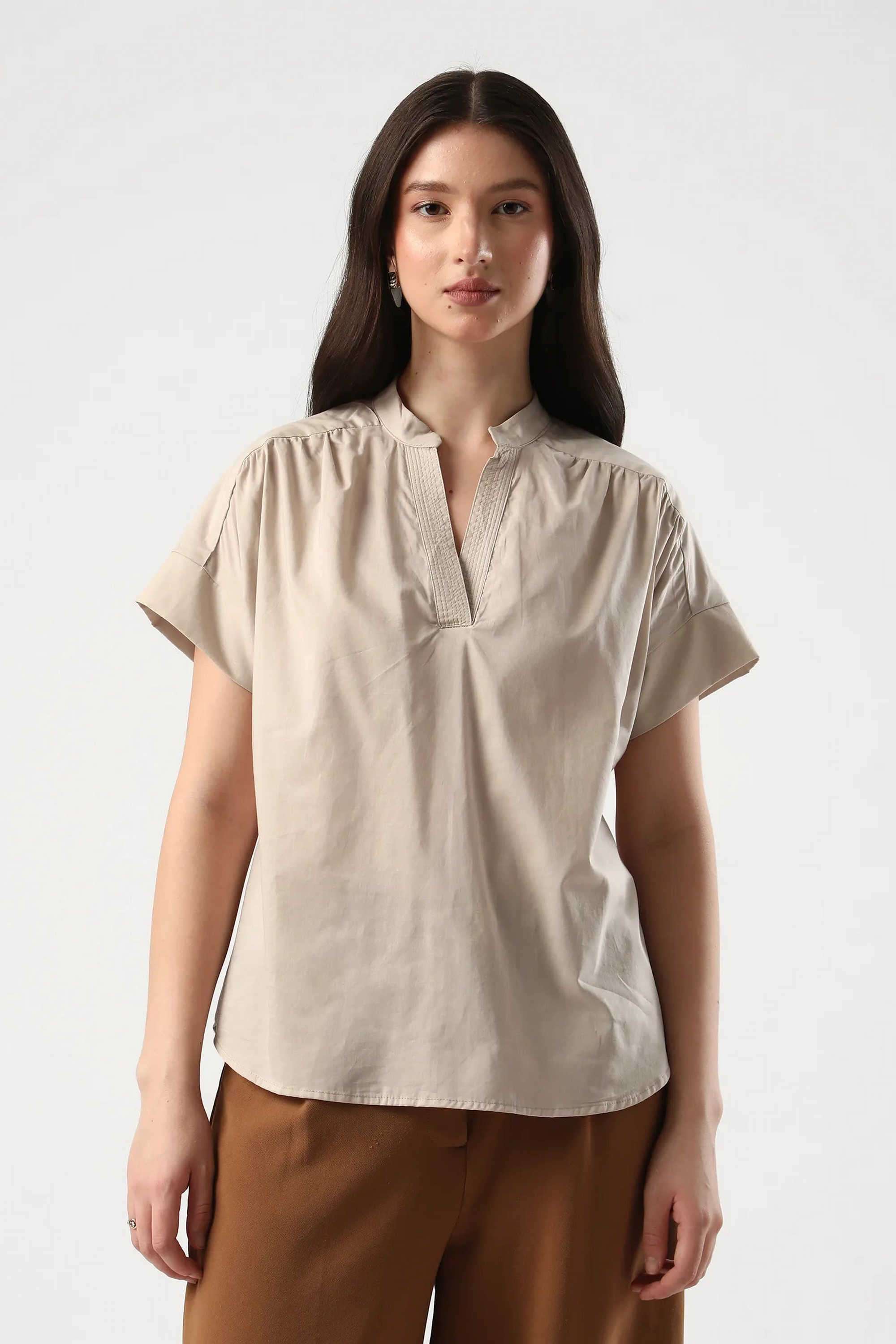 Solid-Cotton-Collared-Women-s-Top