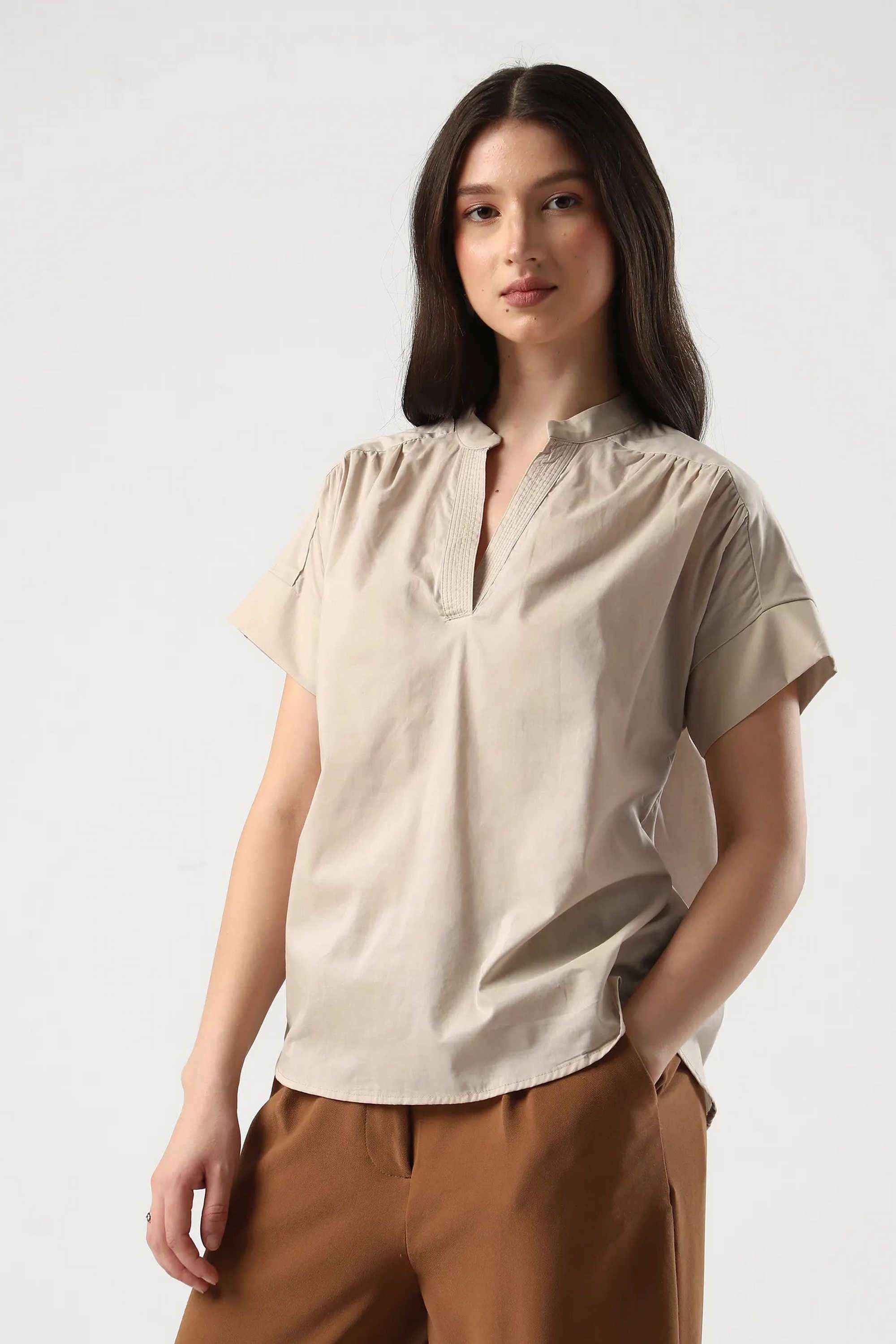 Solid-Cotton-Collared-Women-s-Top
