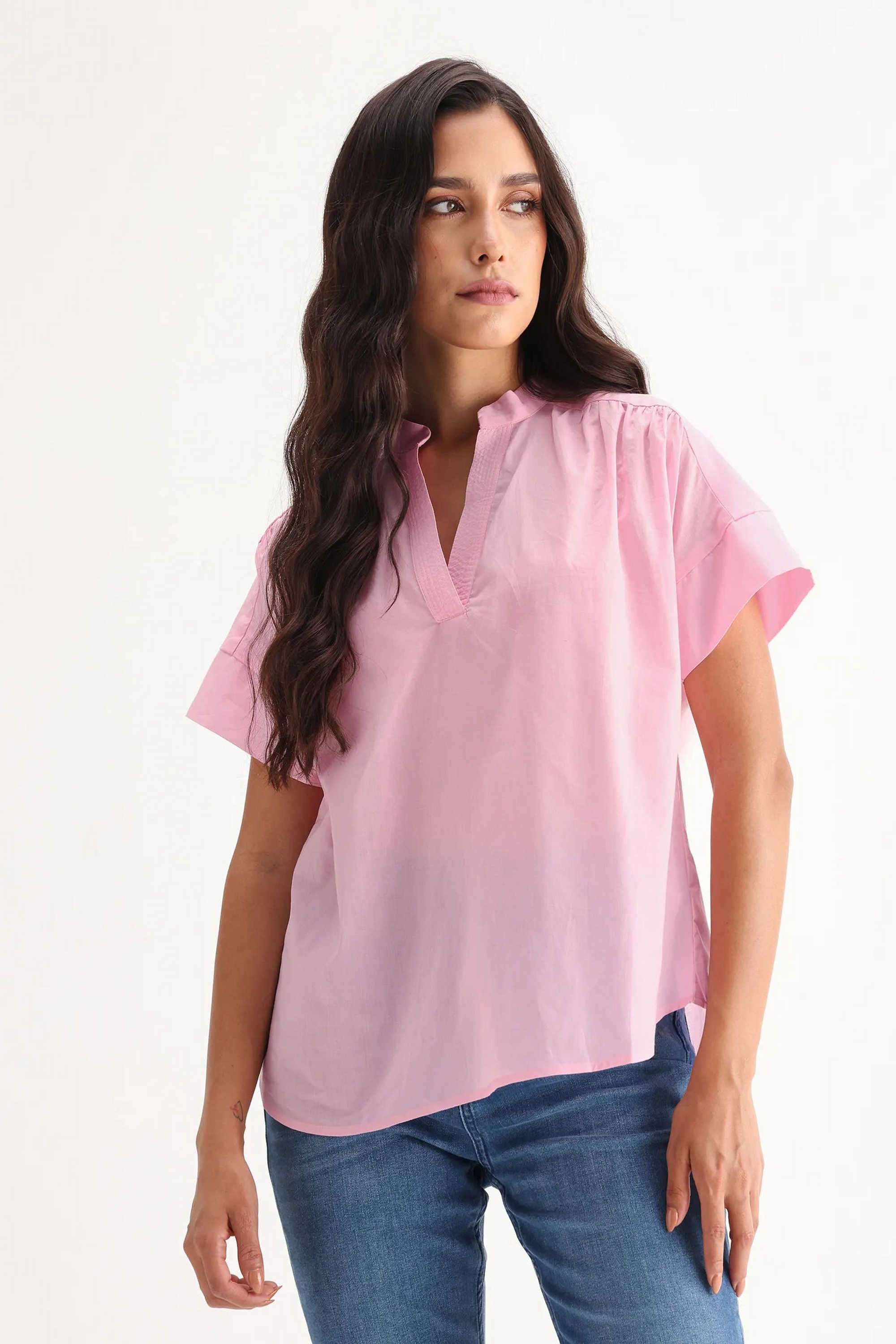 Solid-Cotton-Collared-Women-s-Top