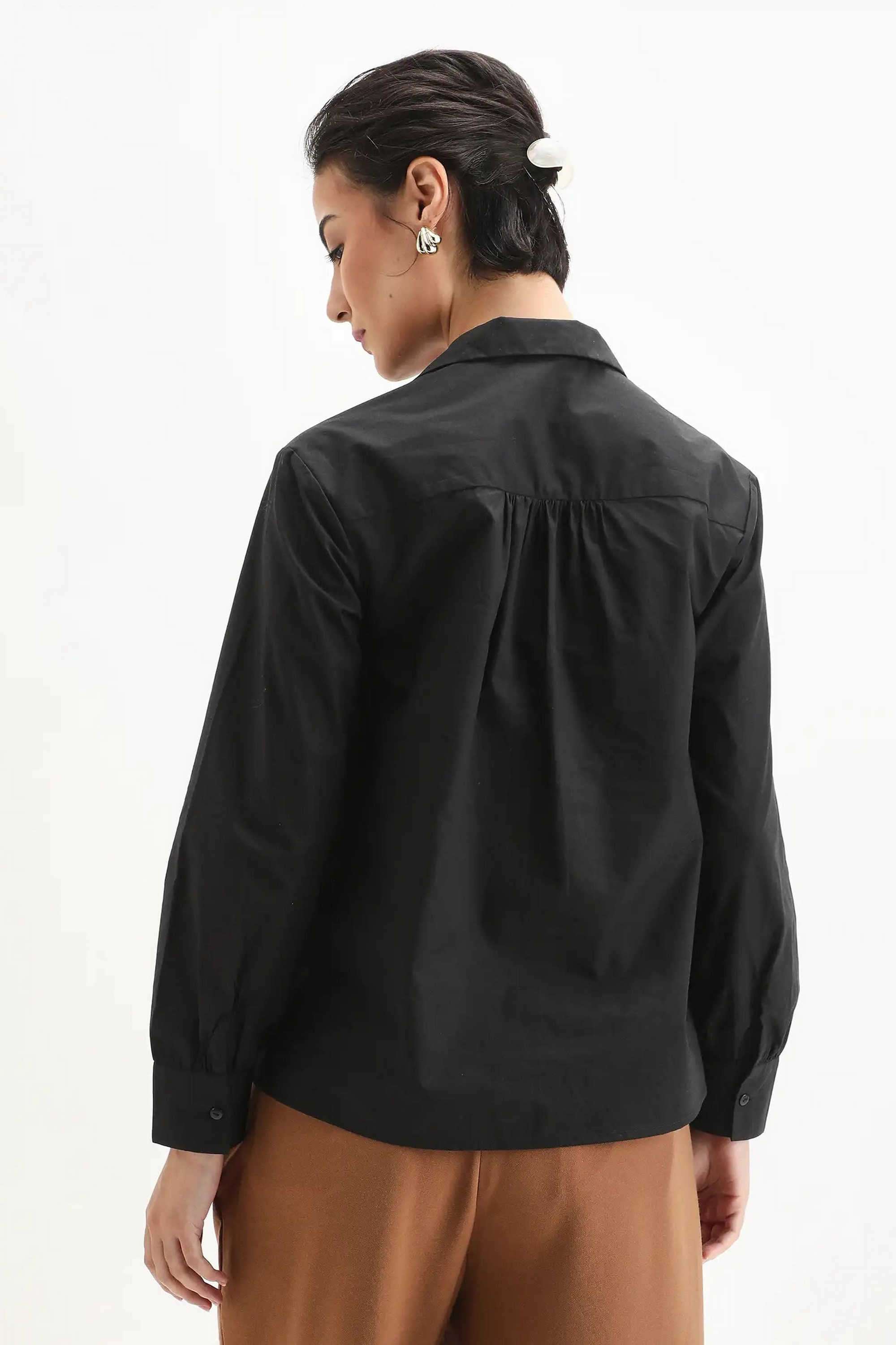 Solid-Poplin-V-Neck-Women-s-Top