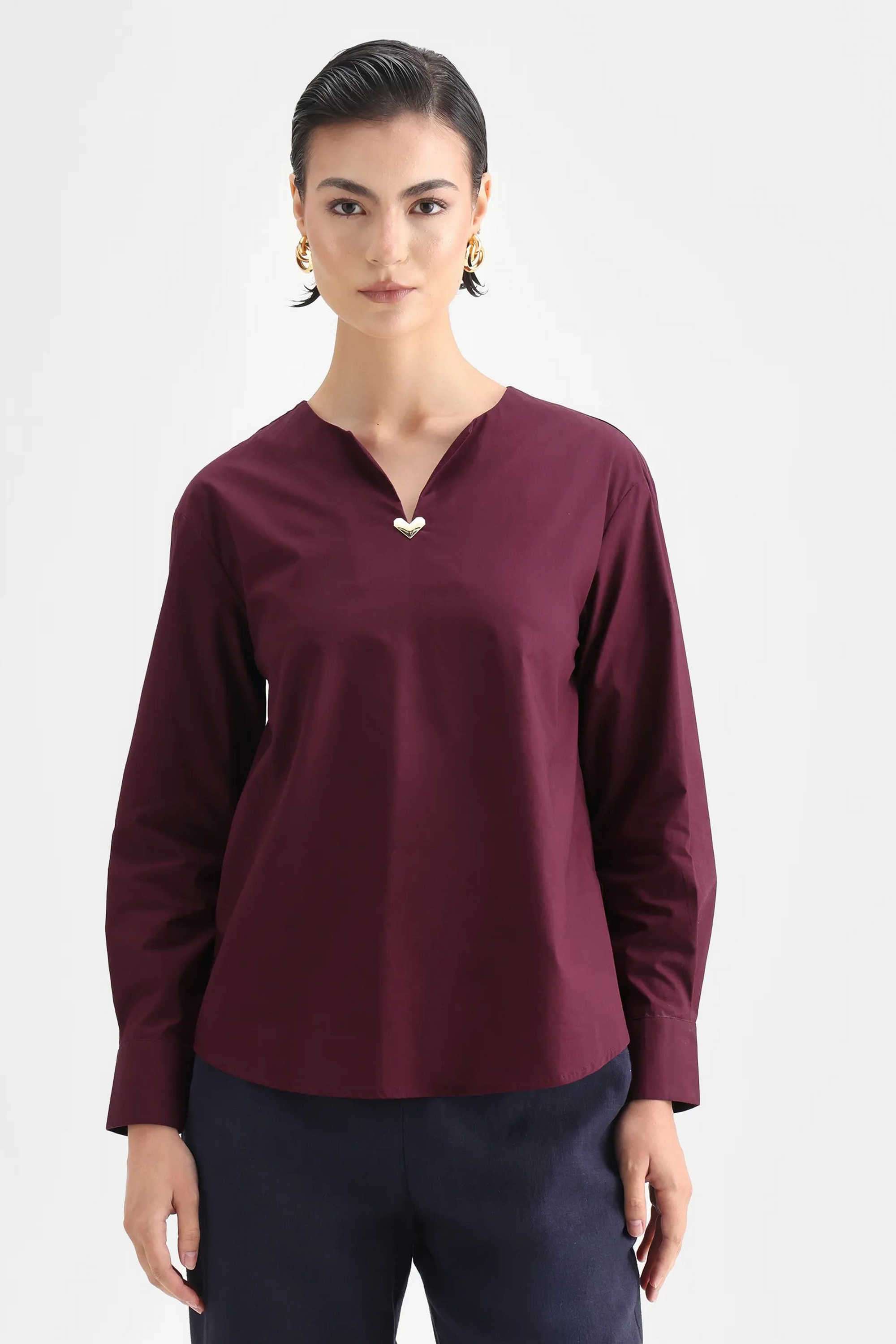 Solid-Cotton-Collared-Women-s-Shirt
