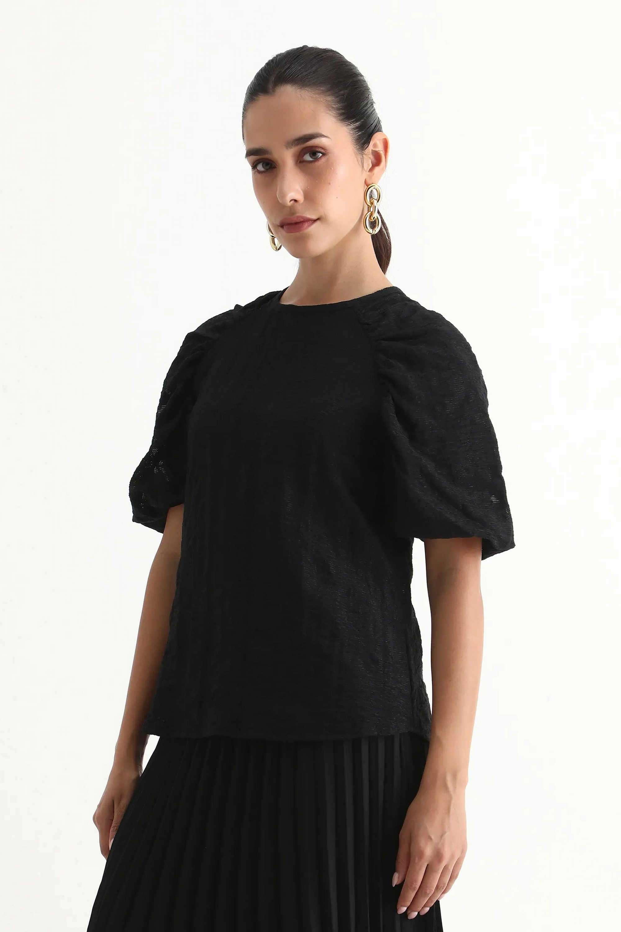 Solid-Blended-Fabric-Round-Neck-Women-s-Top