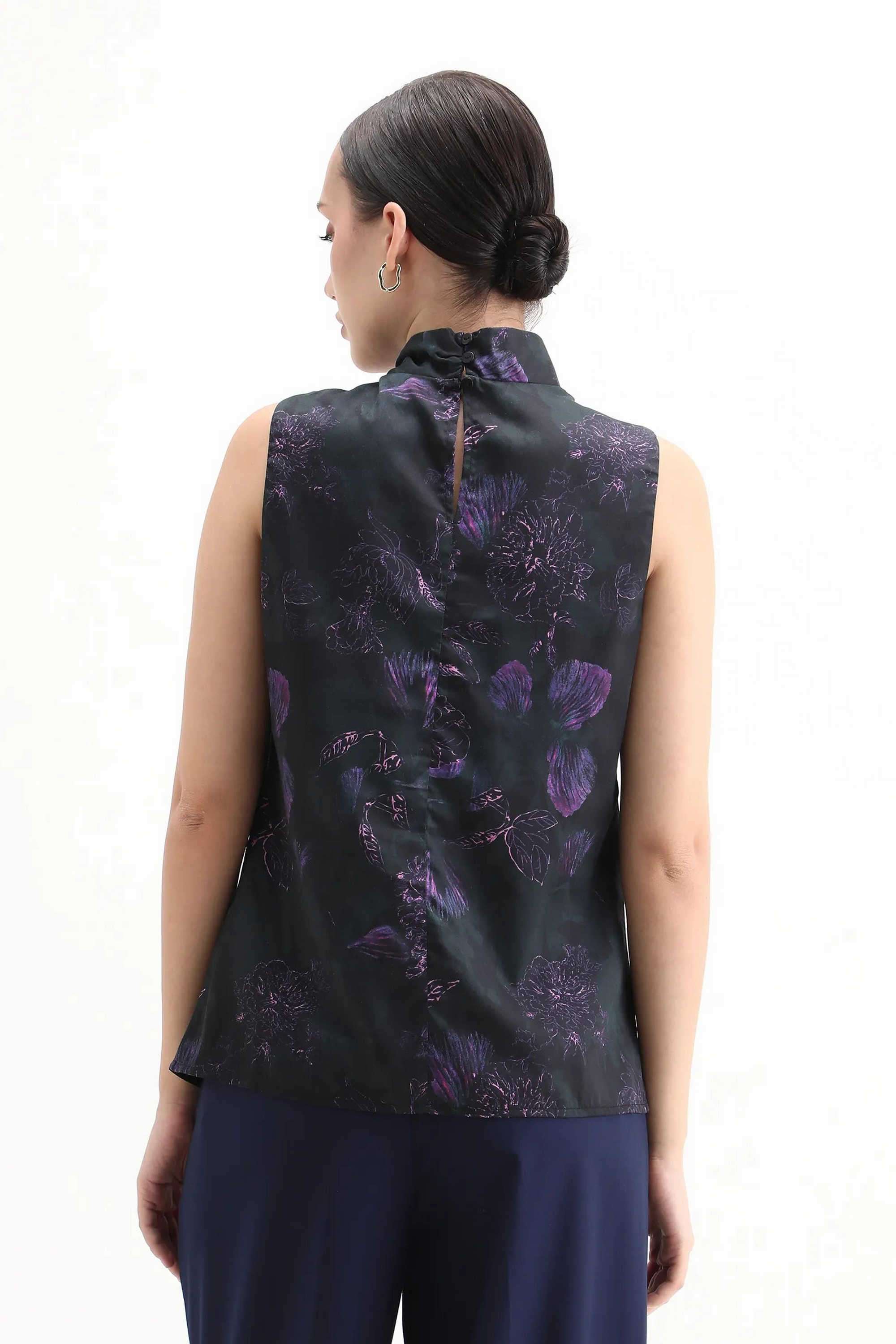 Floral-Blended-Fabric-Cowl-Neck-Women-s-Top