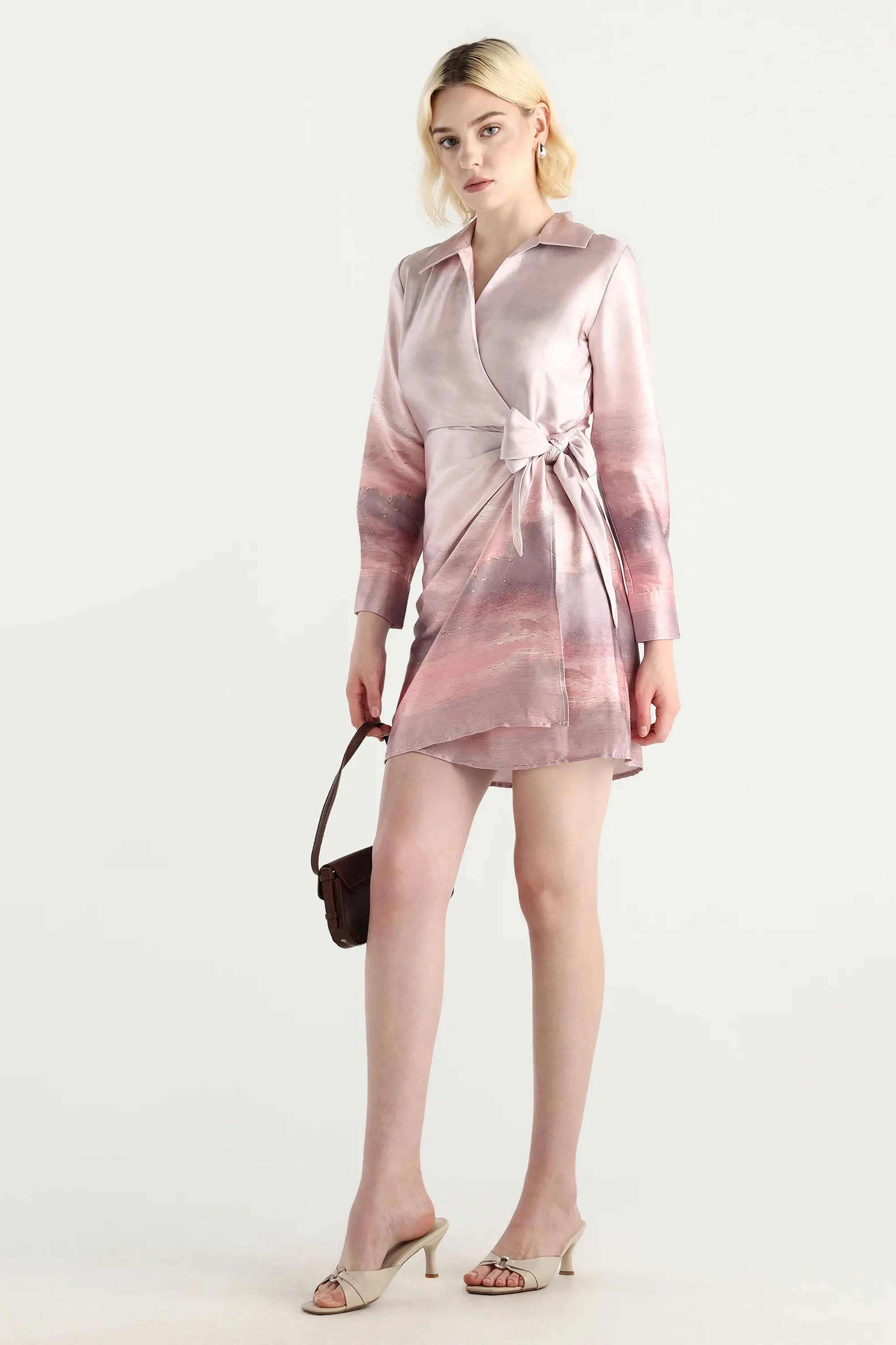 Printed-Satin-Collared-Women-s-Dress