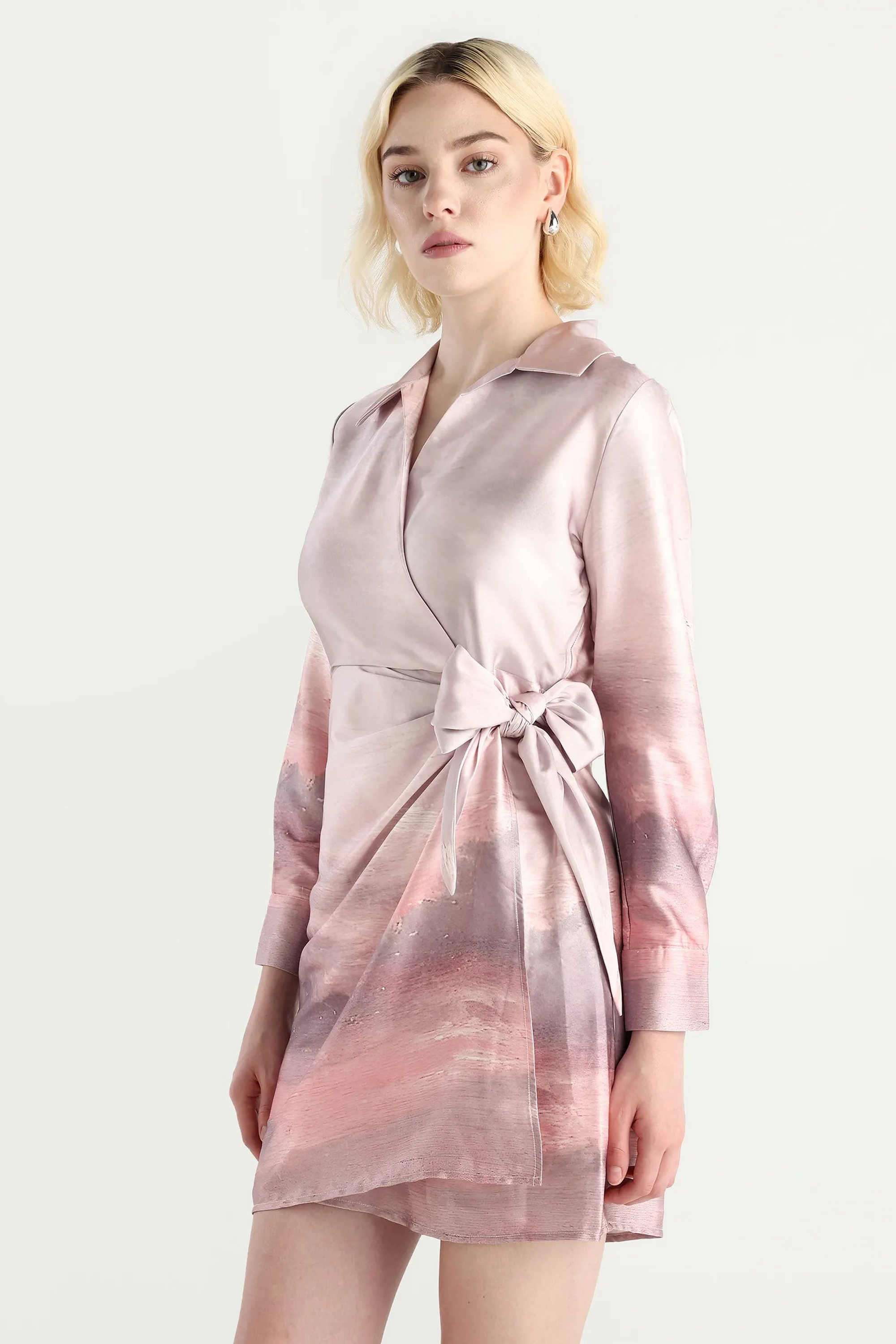 Printed-Satin-Collared-Women-s-Dress