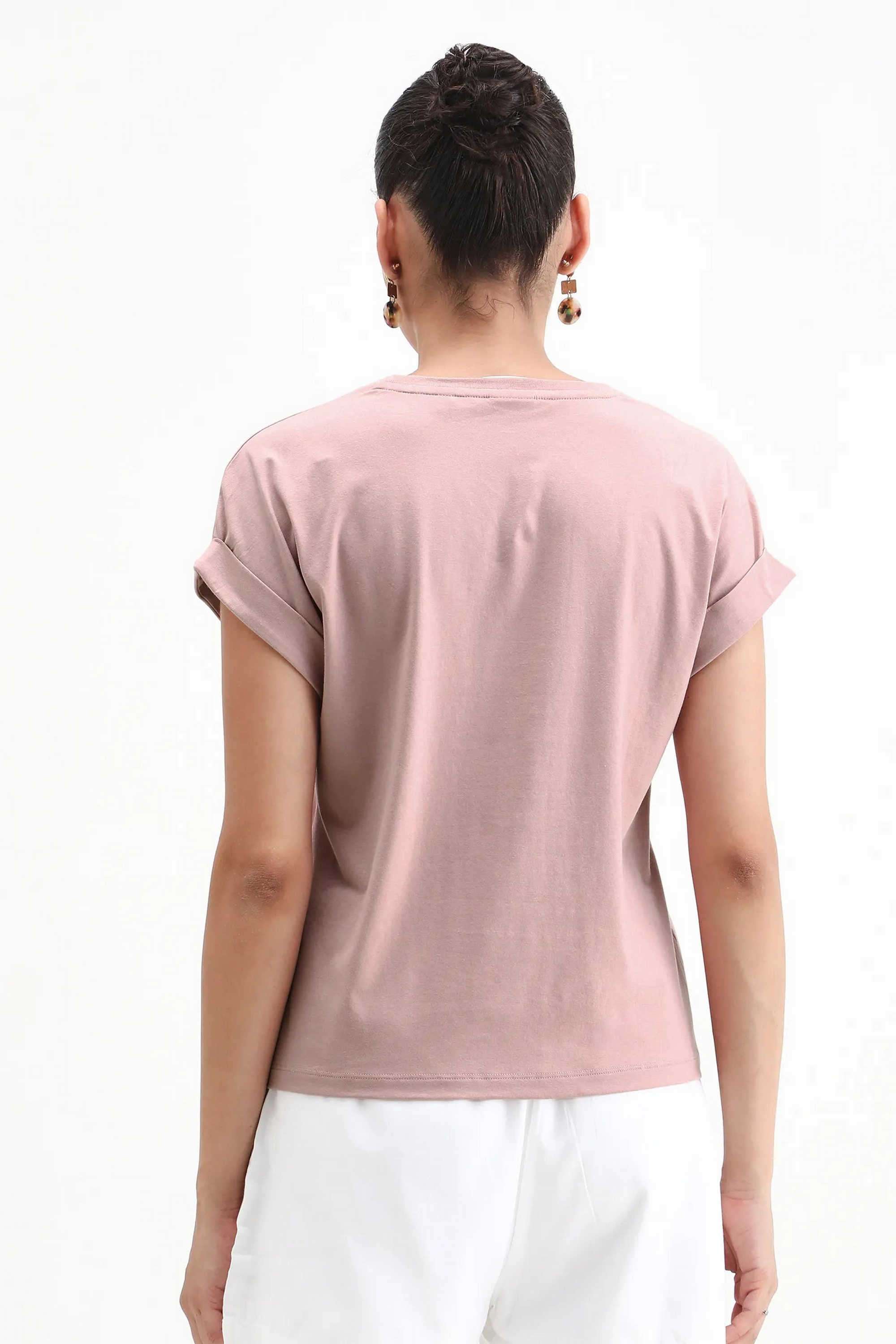 Graphic-Print-Blended-Fabric-Round-Neck-Women-s-T-Shirt